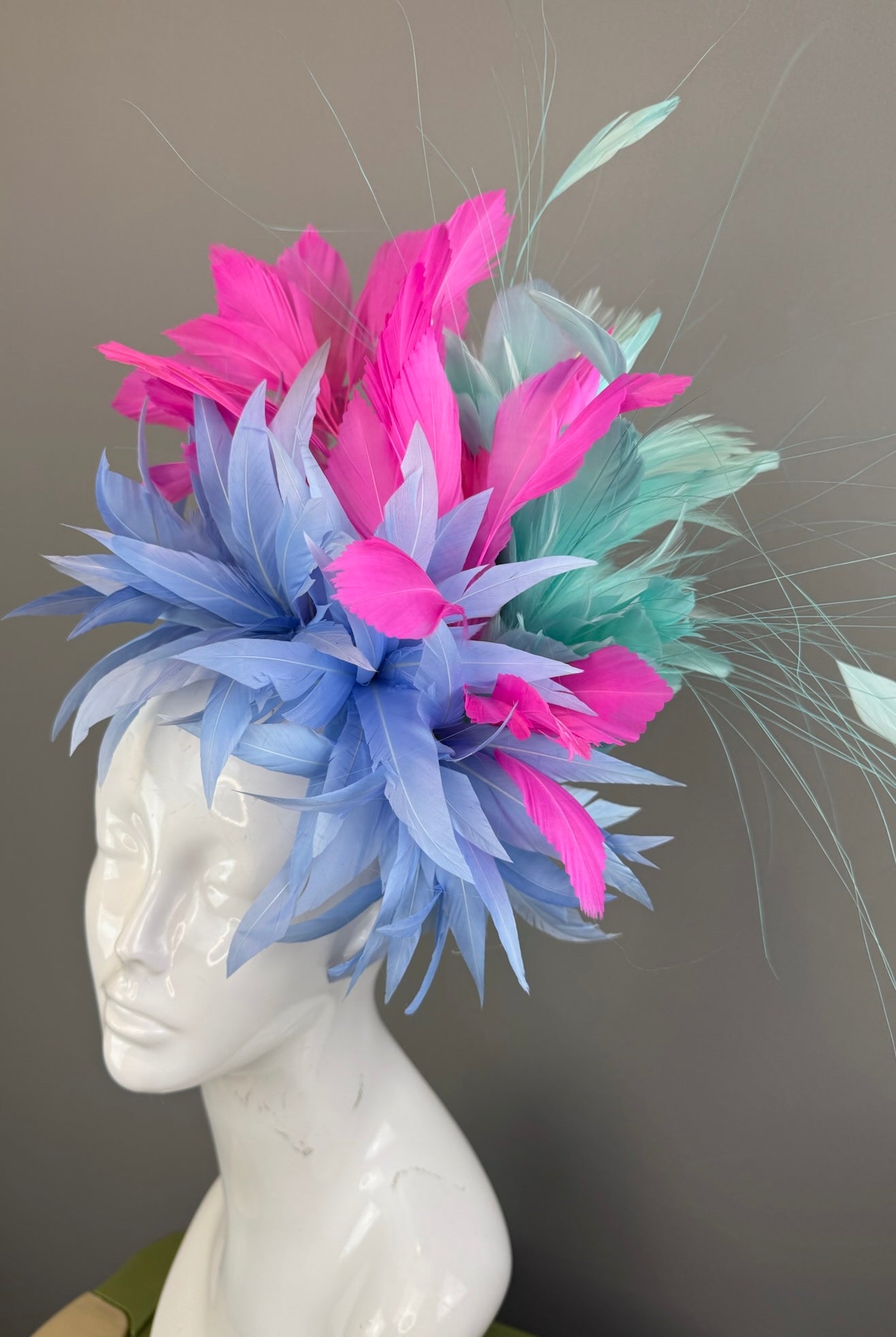 Blue, Pink and Mint Kentucky Derby fascinator, Derby Hat Alternative (GOLD LINE)