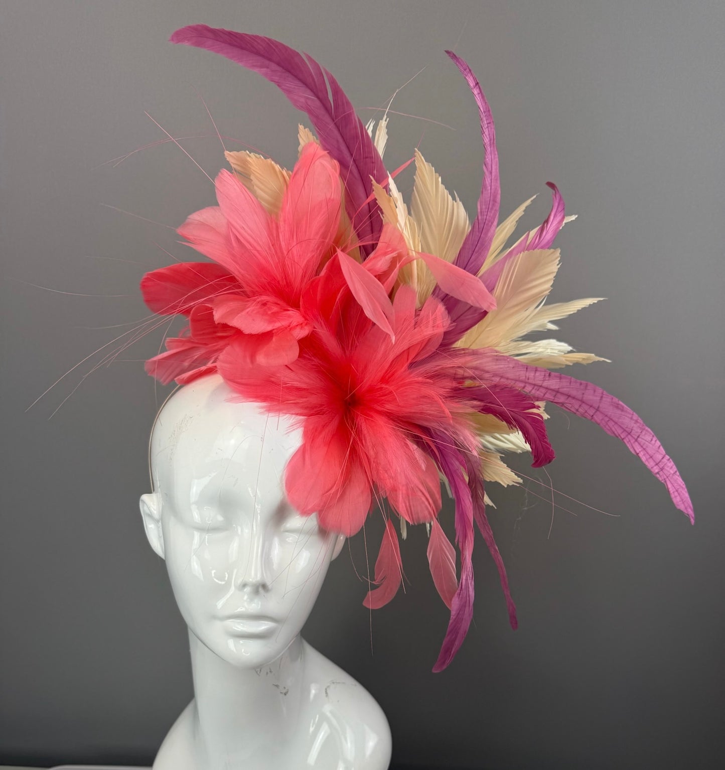 Pink, Mauve and Cream Kentucky Derby fascinator, Derby Hat Alternative (GOLD LINE)