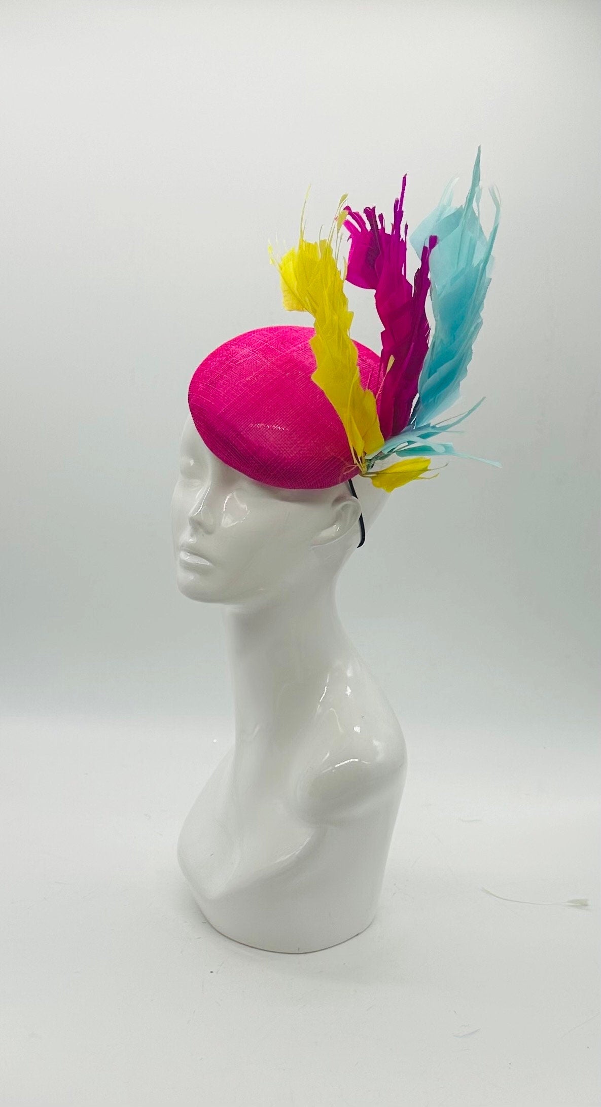 Pink, Yellow, Blue Derby Fascinator, Kentucky Derby Hat Alternative, Kentucky derby hat (GOLD LINE)