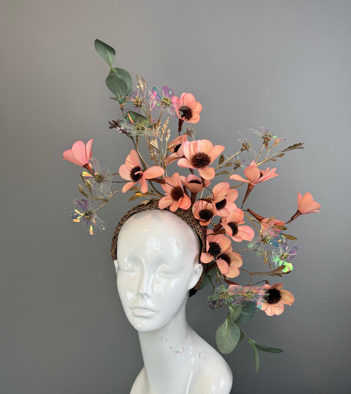 Peachy Pink and Green Kentucky Derby fascinator, Derby Hat Alternative