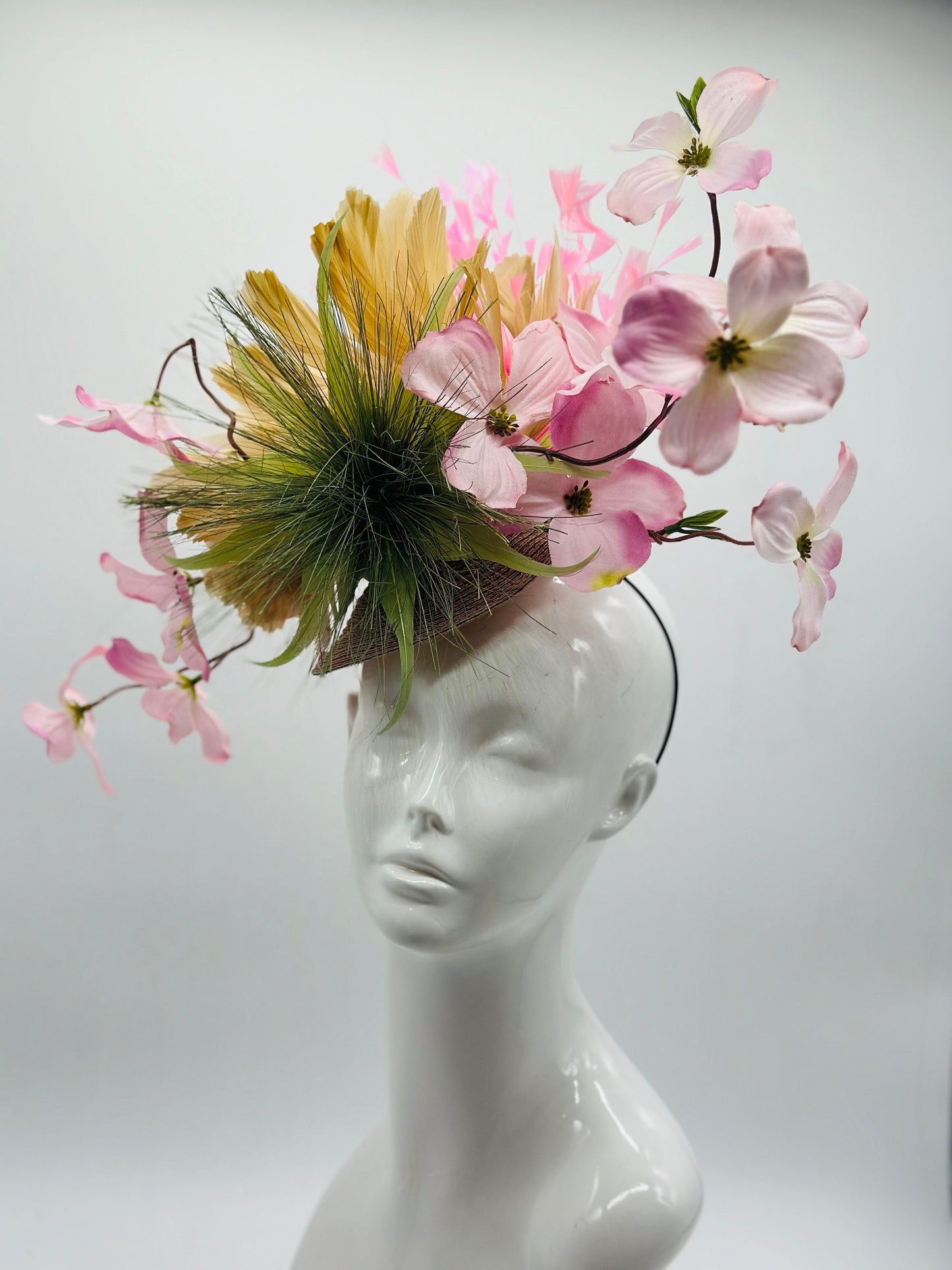 Pink and Green Derby Fascinator, Kentucky Derby Hat Alternative, Kentucky derby hat (GOLD LINE)