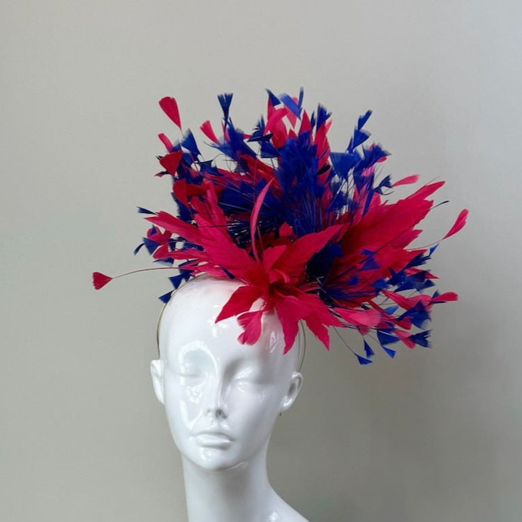 Watermelon and Blue Kentucky Derby fascinator, Derby Hat Alternative (GOLD LINE)