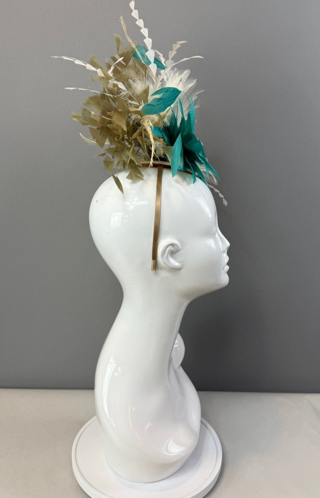Green, Cream and Tan Kentucky Derby fascinator, Derby Hat Alternative (GOLD LINE)
