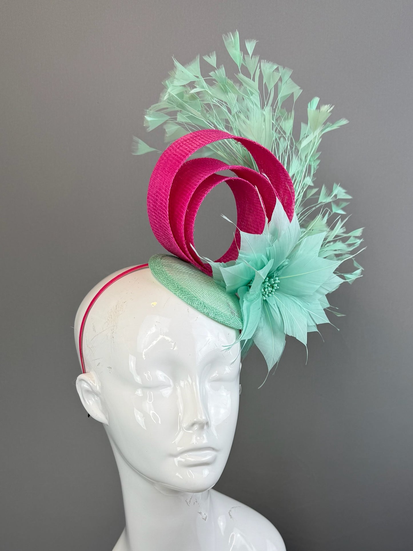 Mint and Pink Kentucky Derby fascinator, Derby Hat Alternative (GOLD LINE)