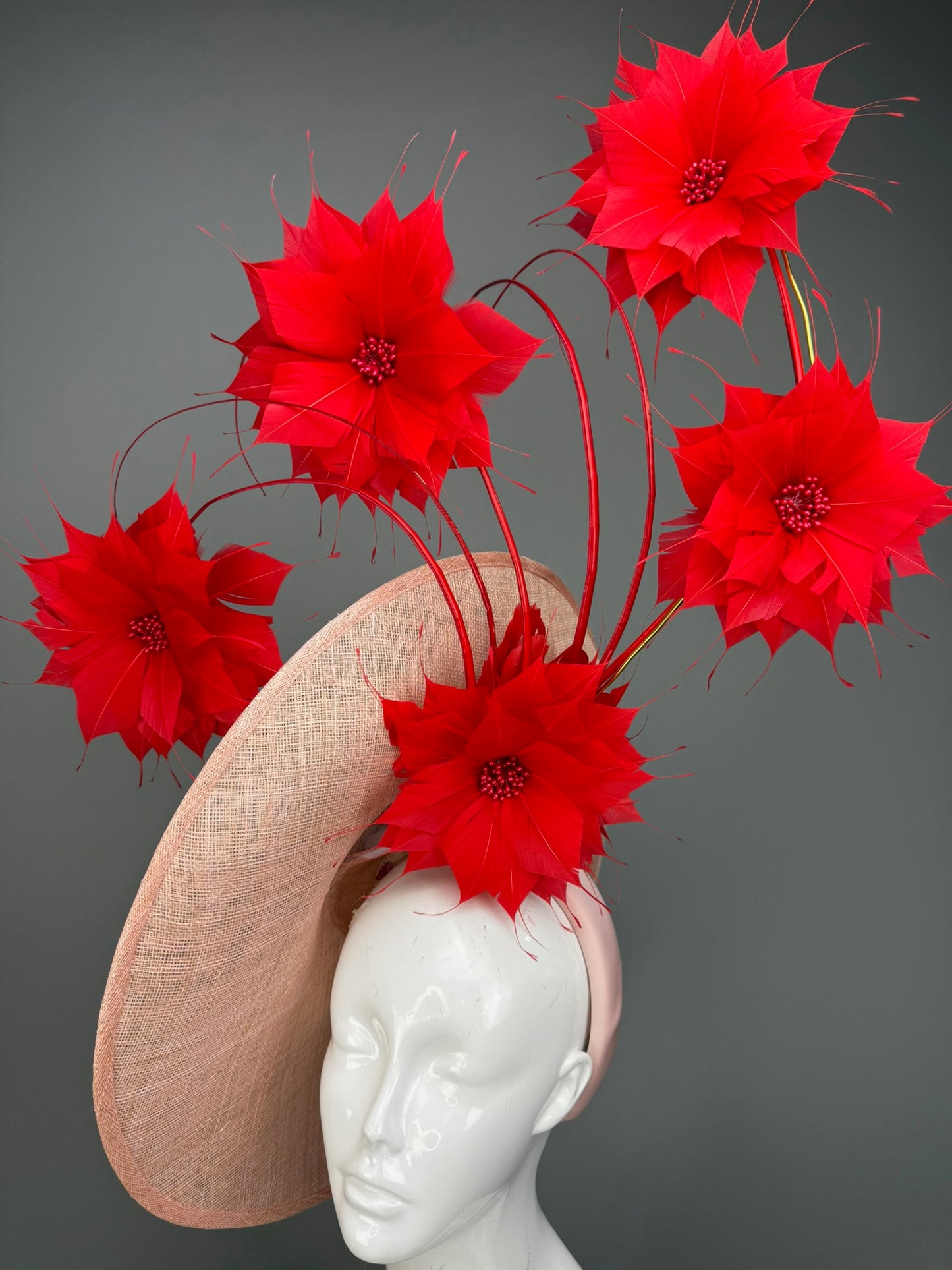 Pink and Red Kentucky Derby fascinator, Derby Hat Alternative (PLATINUM LINE)