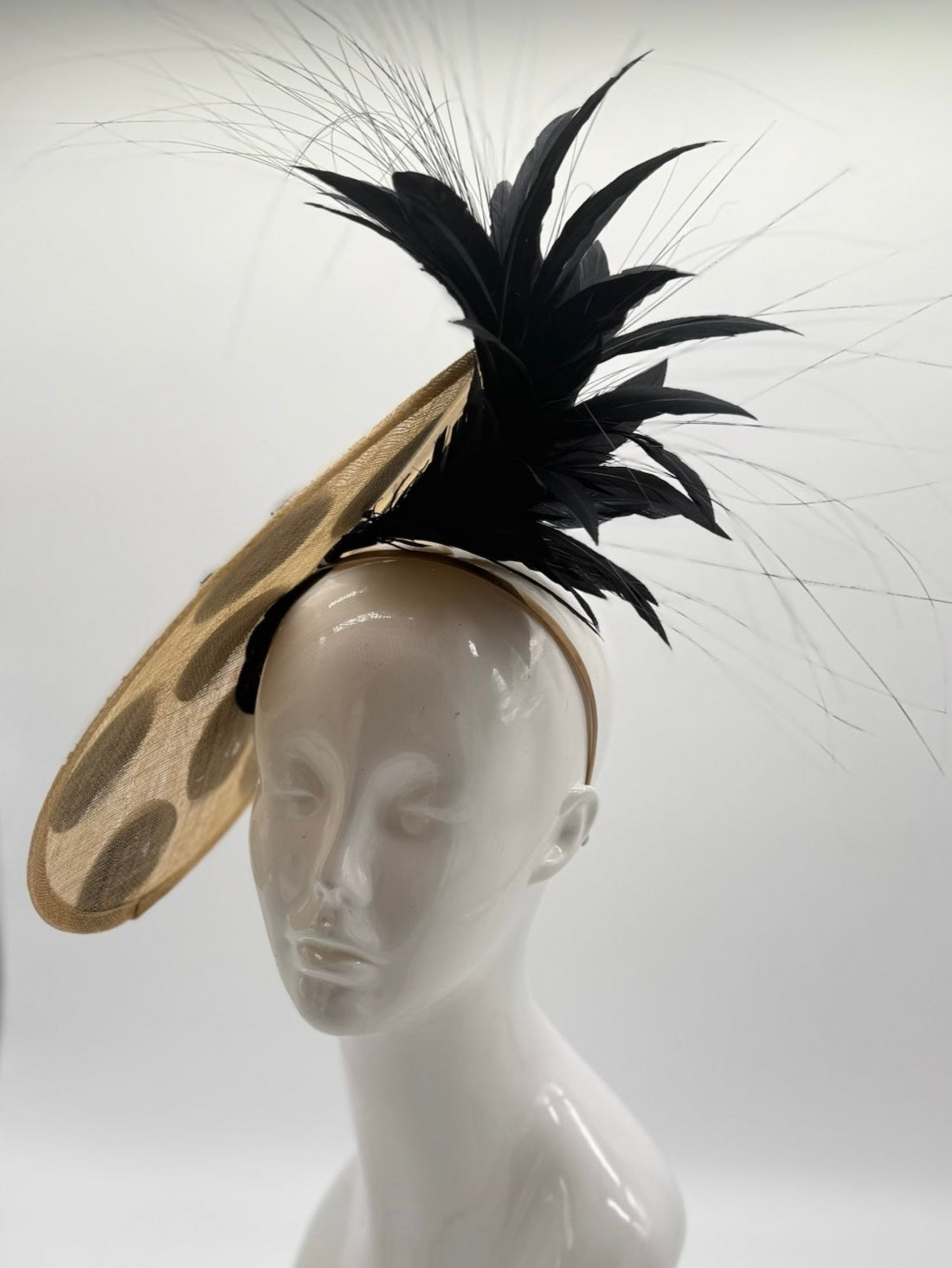 Tan and Black Kentucky Derby fascinator, Derby Hat Alternative (GOLD LINE)