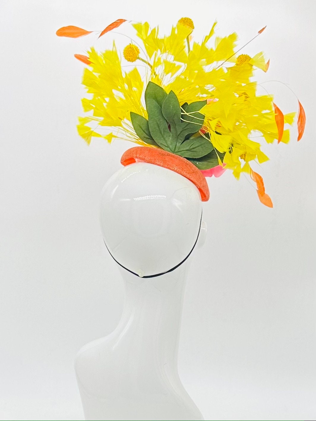 Yellow, orange and pink Kentucky Derby Fascinator, Derby hat (GOLD LINE)