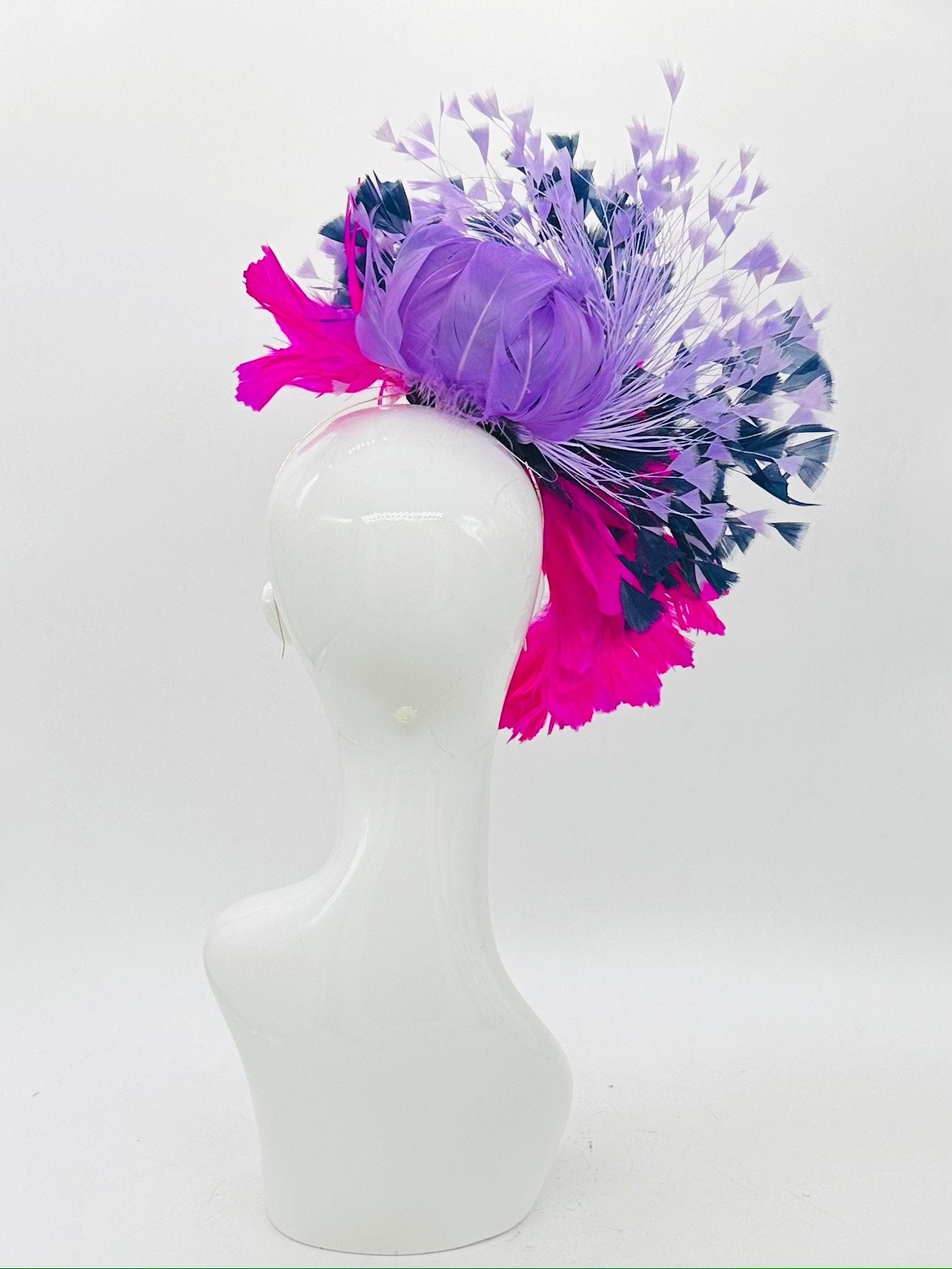 Pink, navy blue, and purple Kentucky Derby Fascinator, Derby Hat (PLATINUM LINE)