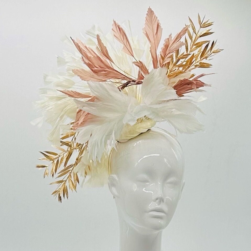 White, Gold and Blush Derby Fascinator, Kentucky Derby Hat Alternative, Kentucky derby hat (GOLD LINE)