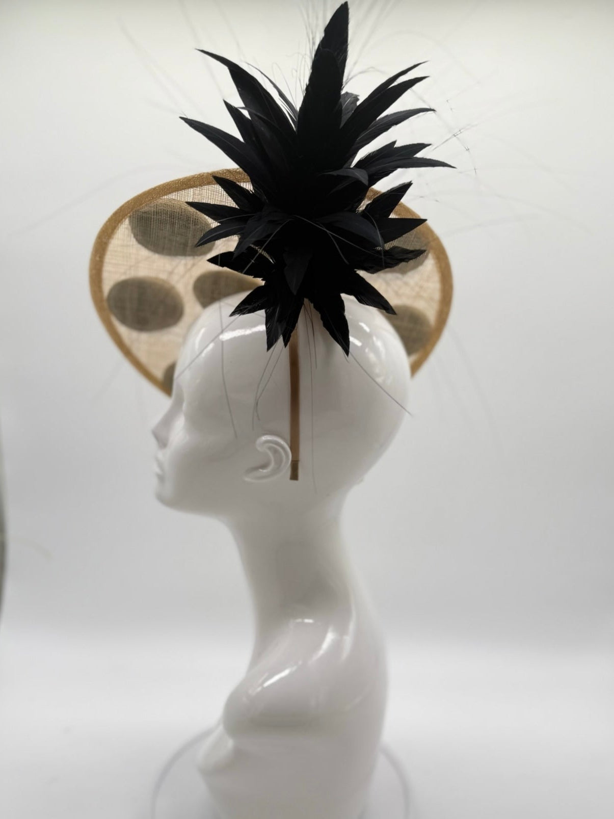 Tan and Black Kentucky Derby fascinator, Derby Hat Alternative (GOLD LINE)