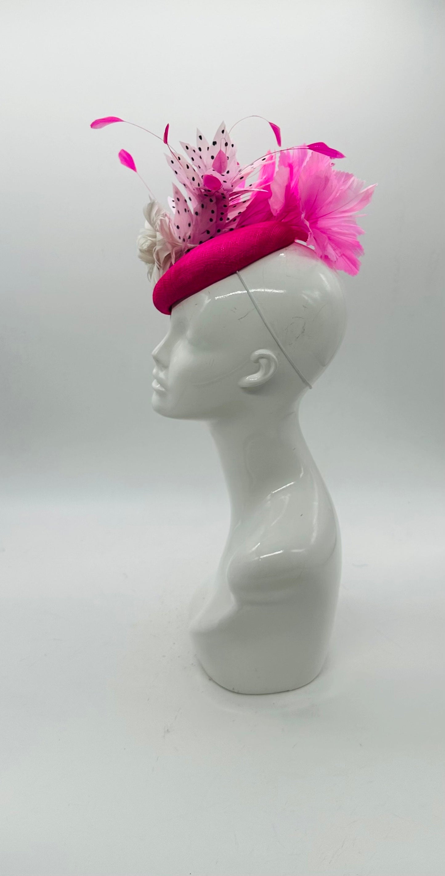 Pink and White Derby Fascinator, Kentucky Derby Hat Alternative, Kentucky derby hat, (GOLD LINE)