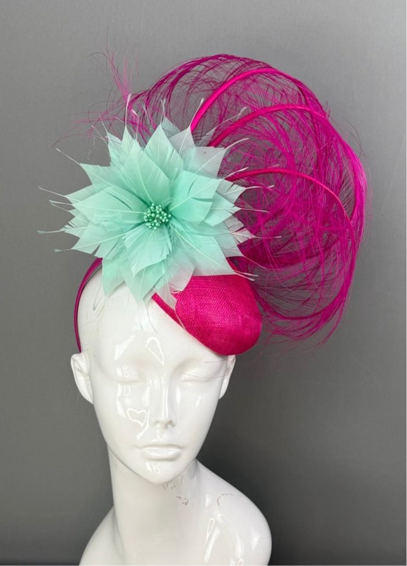 Turquoise and Pink Kentucky Derby fascinator, Derby Hat Alternative