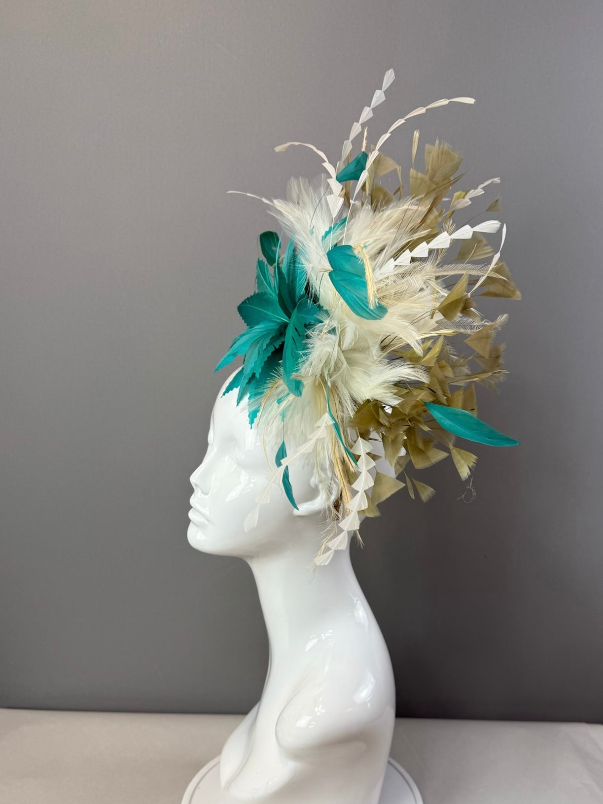 Green, Cream and Tan Kentucky Derby fascinator, Derby Hat Alternative (GOLD LINE)
