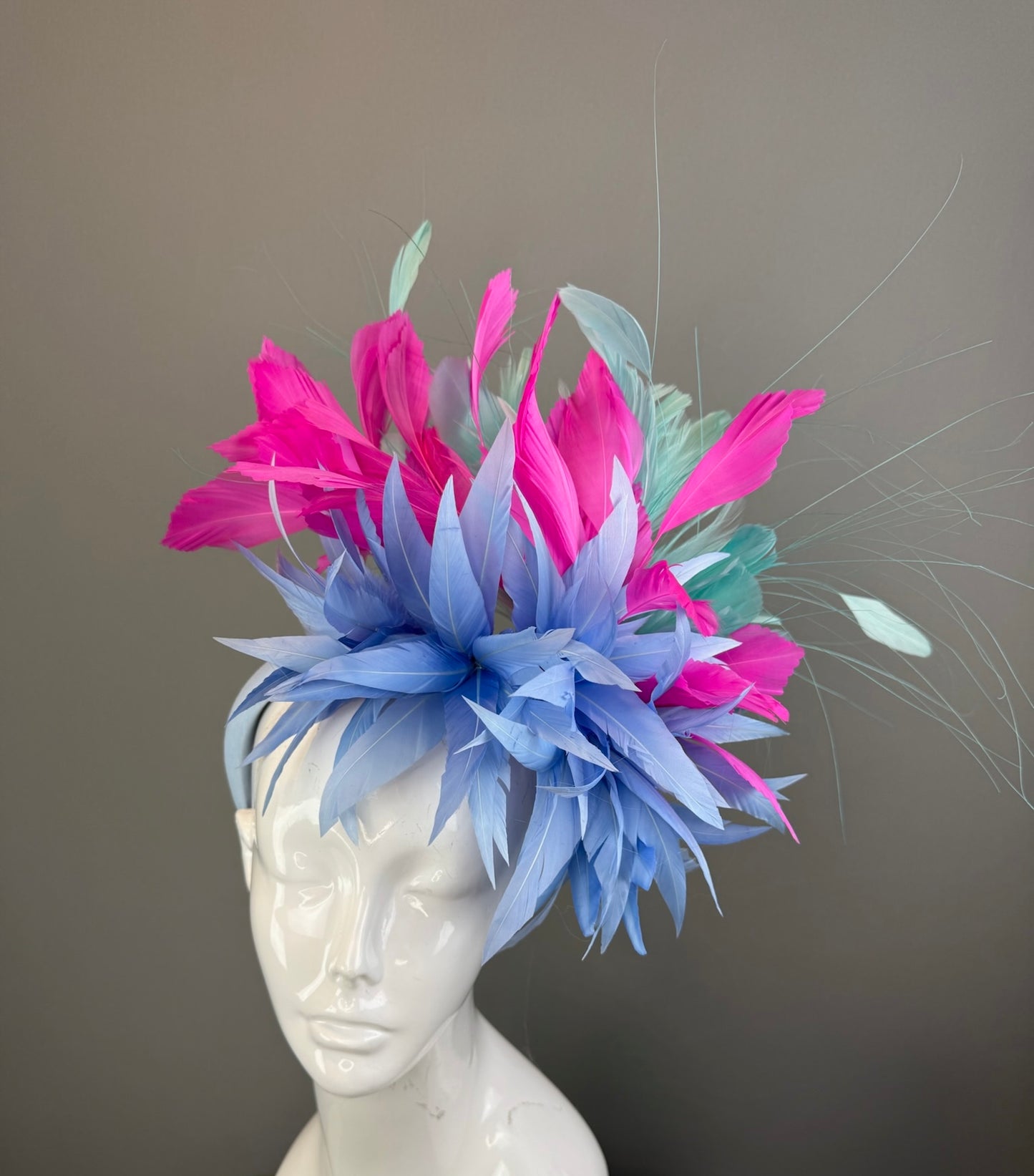 Blue, Pink and Mint Kentucky Derby fascinator, Derby Hat Alternative (GOLD LINE)