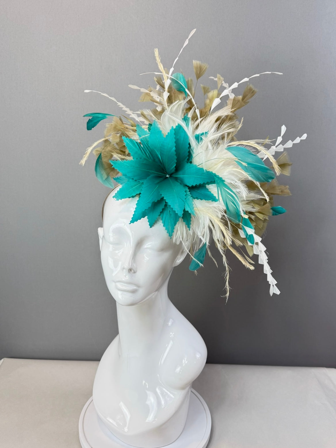 Green, Cream and Tan Kentucky Derby fascinator, Derby Hat Alternative (GOLD LINE)
