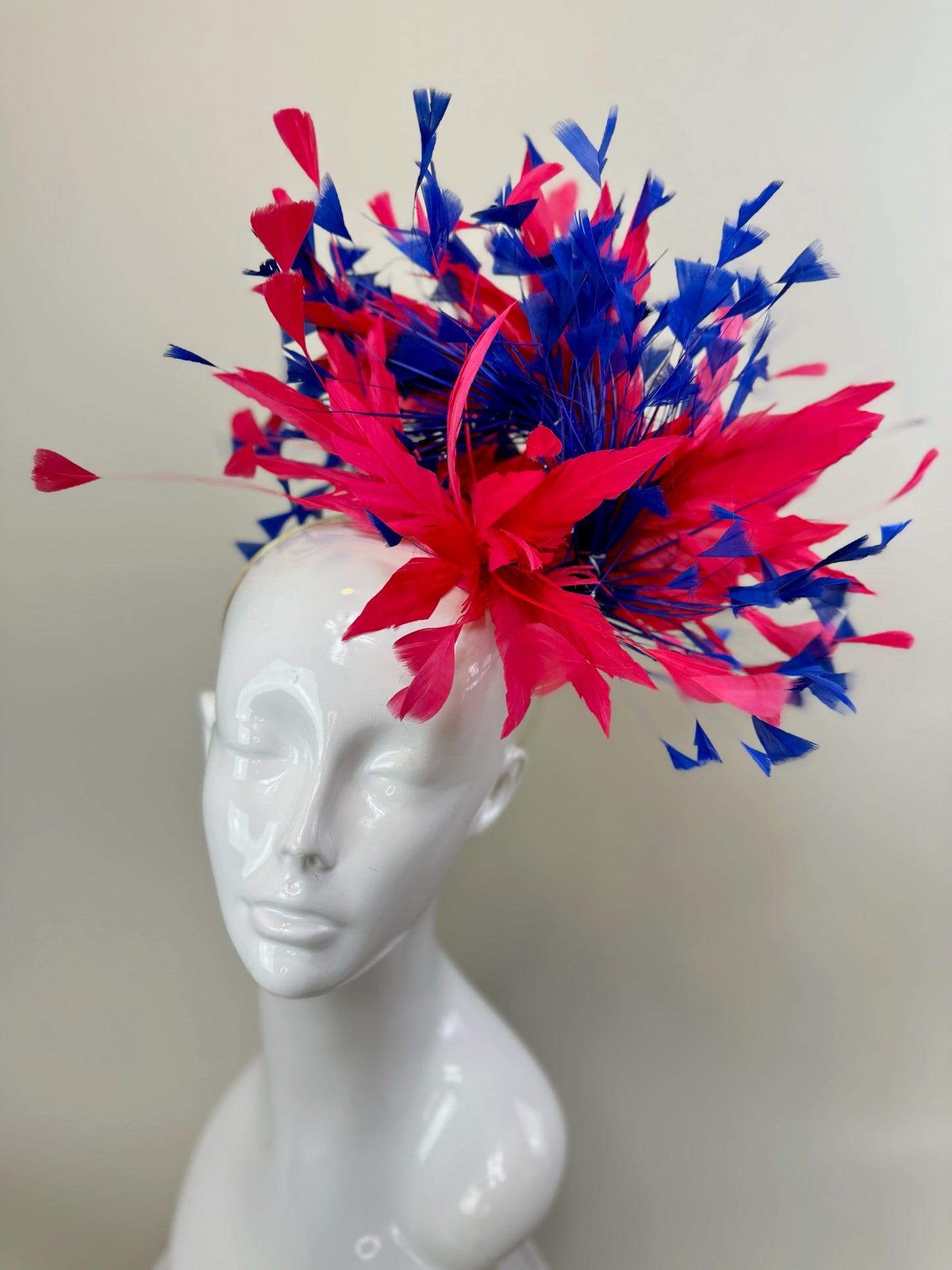 Watermelon and Blue Kentucky Derby fascinator, Derby Hat Alternative (GOLD LINE)