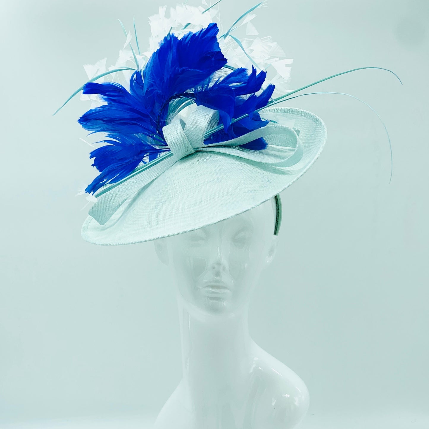 Mint green, blue and white Derby Fascinator, Kentucky Derby Hat Alternative, Kentucky derby hat, (GOLD LINE)