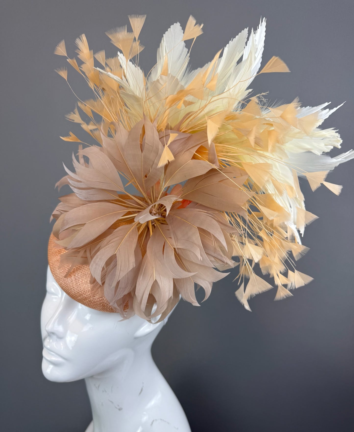 Tan and White Kentucky Derby fascinator, Derby Hat Alternative (GOLD LINE)
