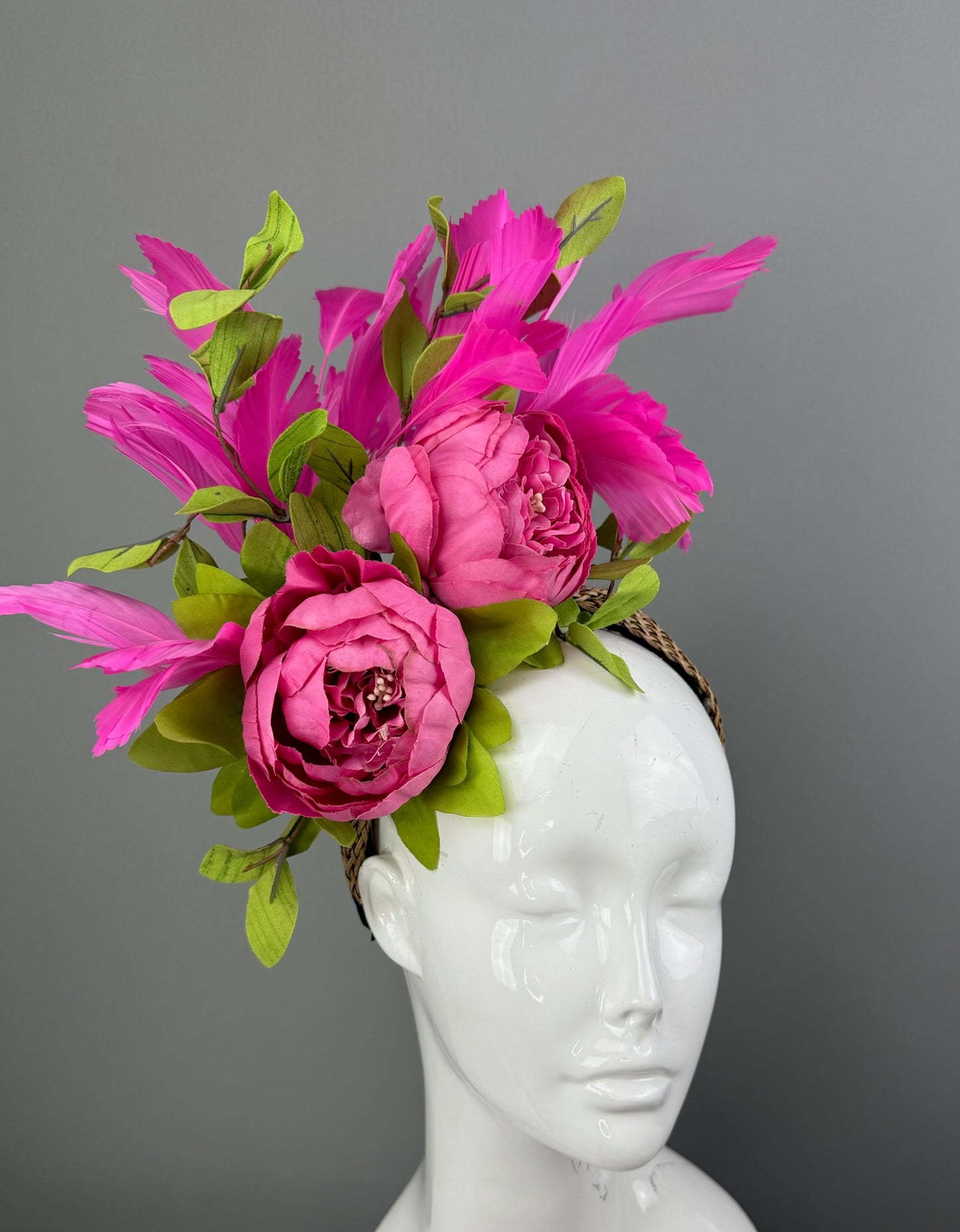 Pink and Green Kentucky Derby fascinator, Derby Hat Alternative (GOLD LINE)