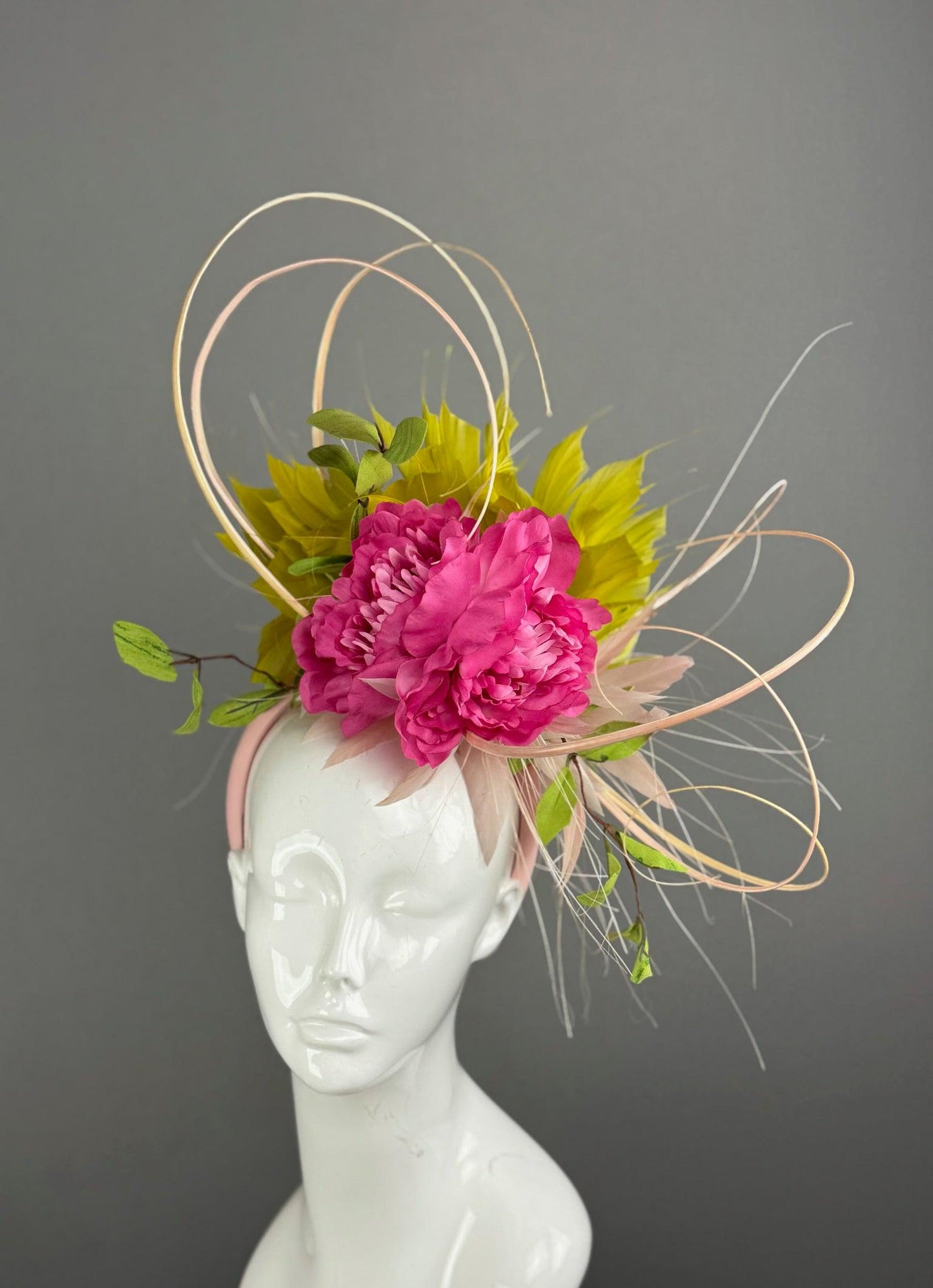 Pink and Green Kentucky Derby fascinator, Derby Hat Alternative (GOLD LINE)