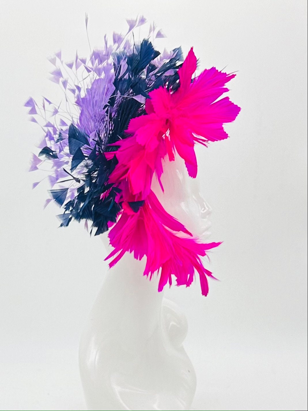 Pink, navy blue, and purple Kentucky Derby Fascinator, Derby Hat (PLATINUM LINE)