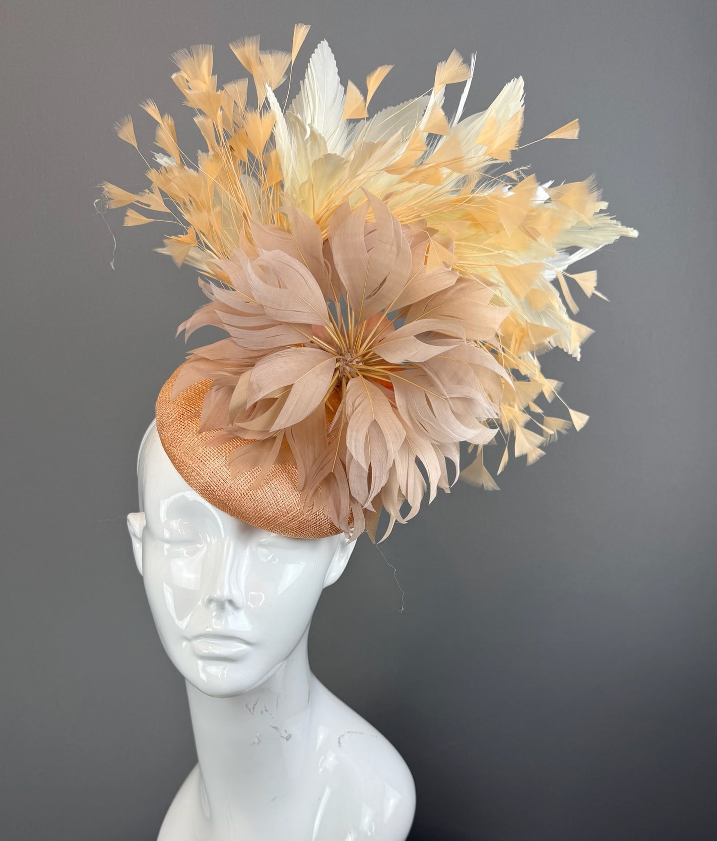 Tan and White Kentucky Derby fascinator, Derby Hat Alternative (GOLD LINE)