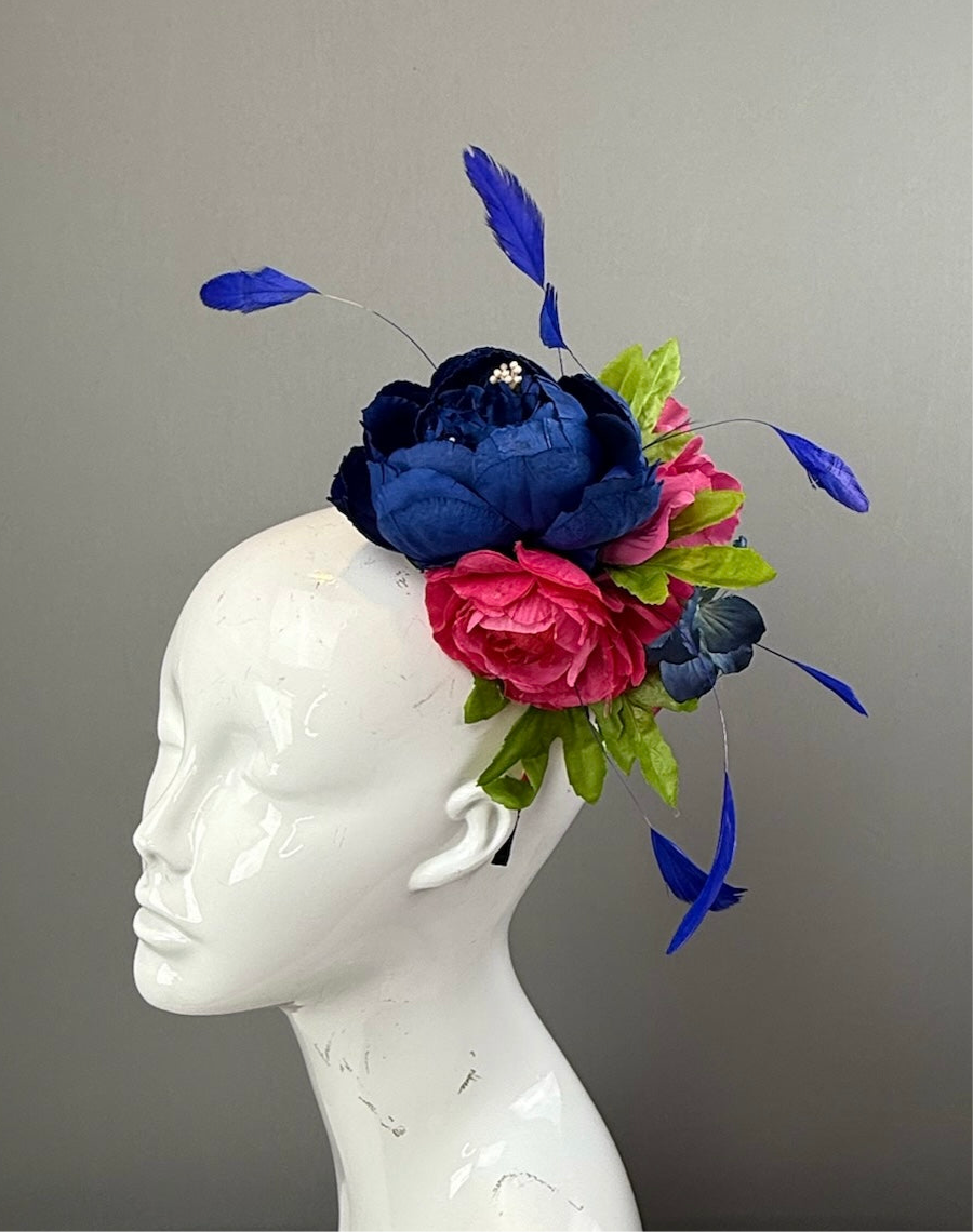 Blue, Pink and Green Kentucky Derby fascinator, Derby Hat Alternative