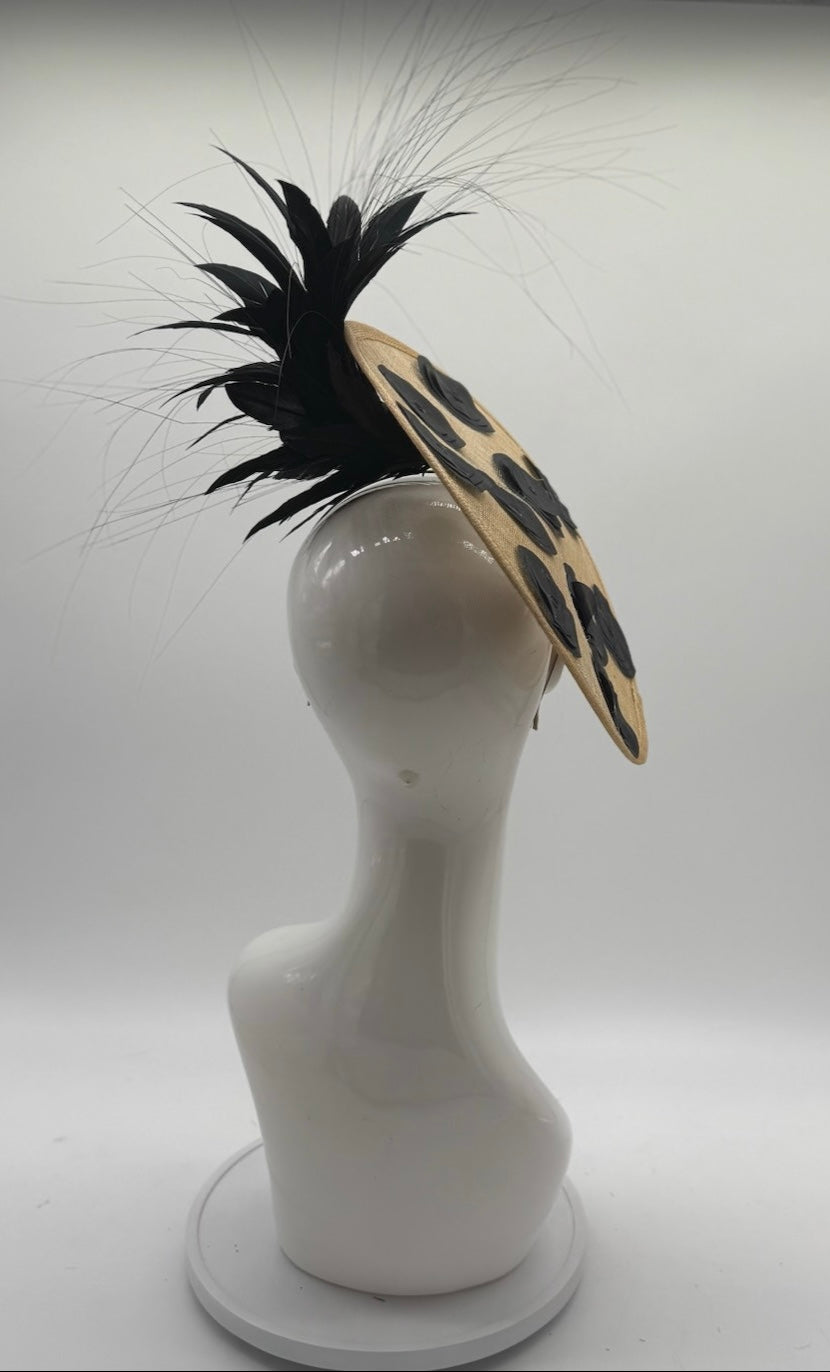 Tan and Black Kentucky Derby fascinator, Derby Hat Alternative (GOLD LINE)