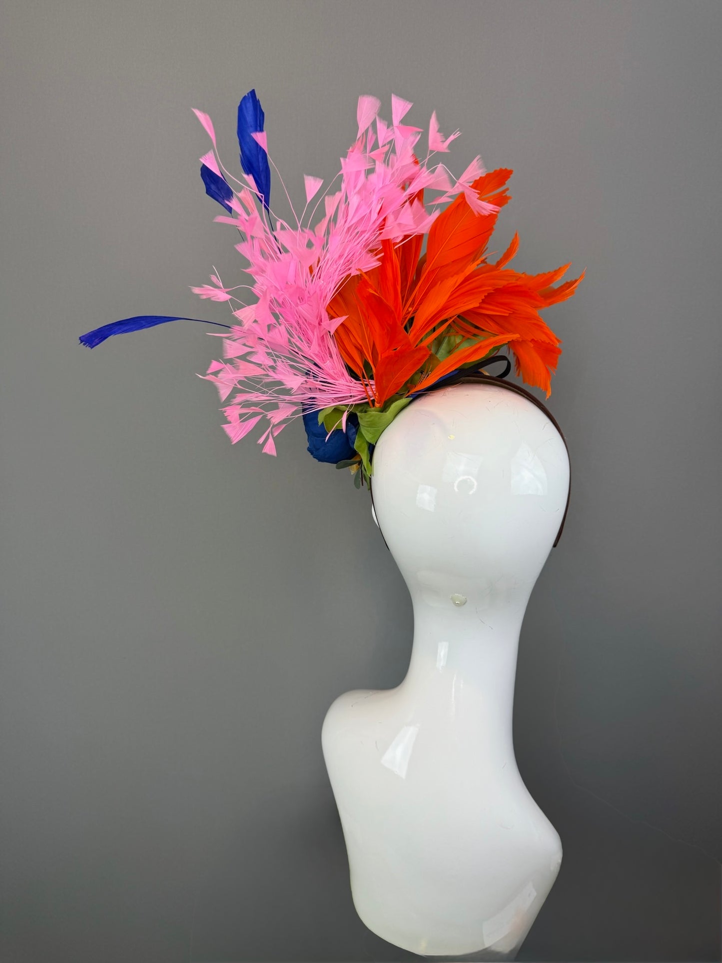Blue, Orange and Multicolored Kentucky Derby fascinator, Derby Hat Alternative (GOLD LINE)