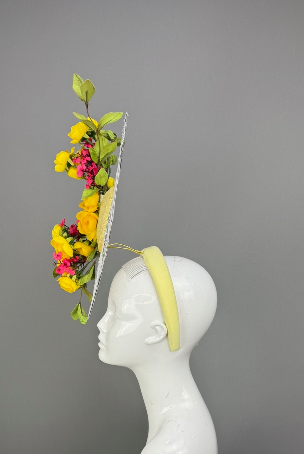 Yellow Kentucky Derby fascinator, Derby Hat Alternative (PLATINUM LINE)