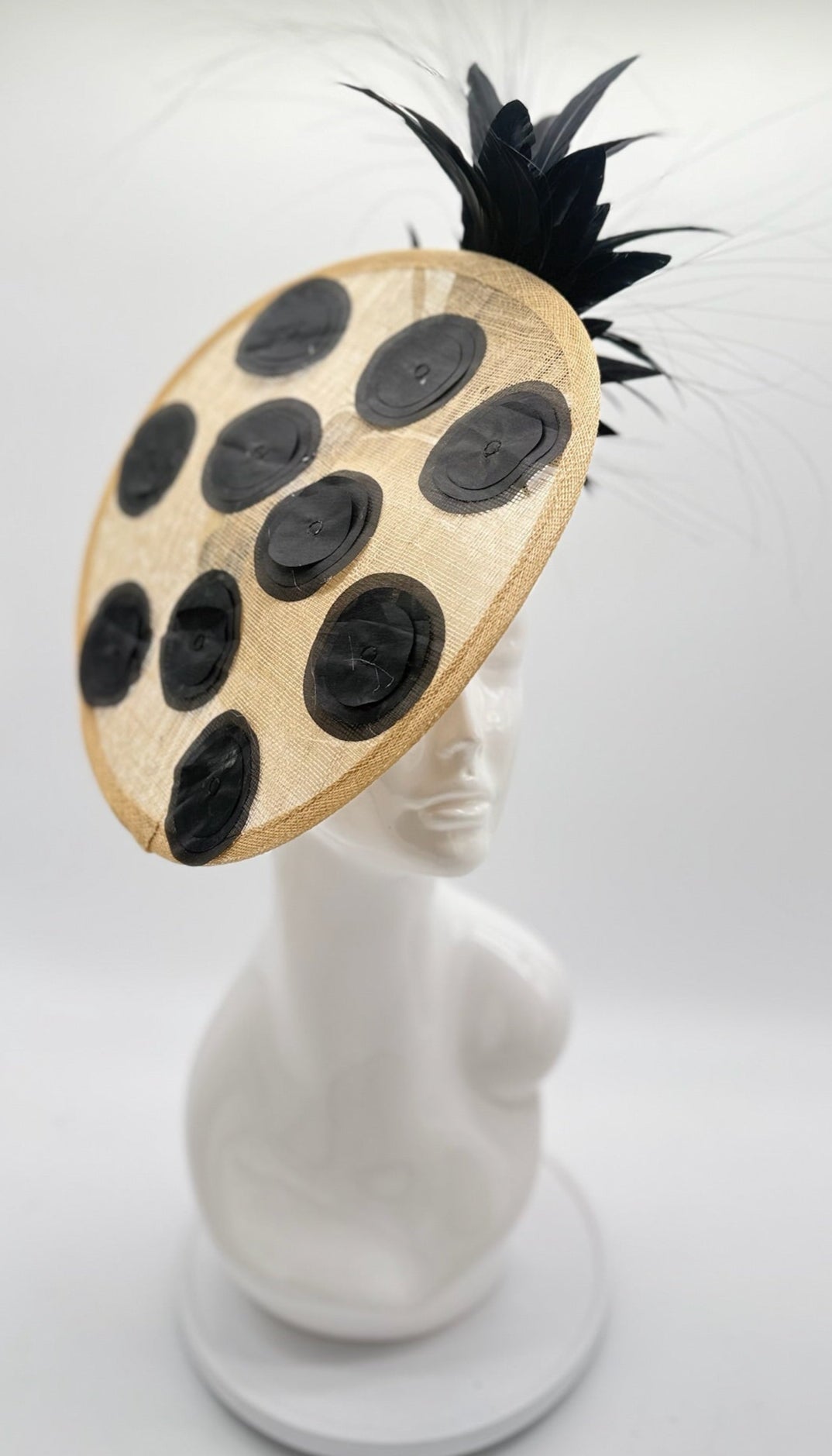 Tan and Black Kentucky Derby fascinator, Derby Hat Alternative (GOLD LINE)