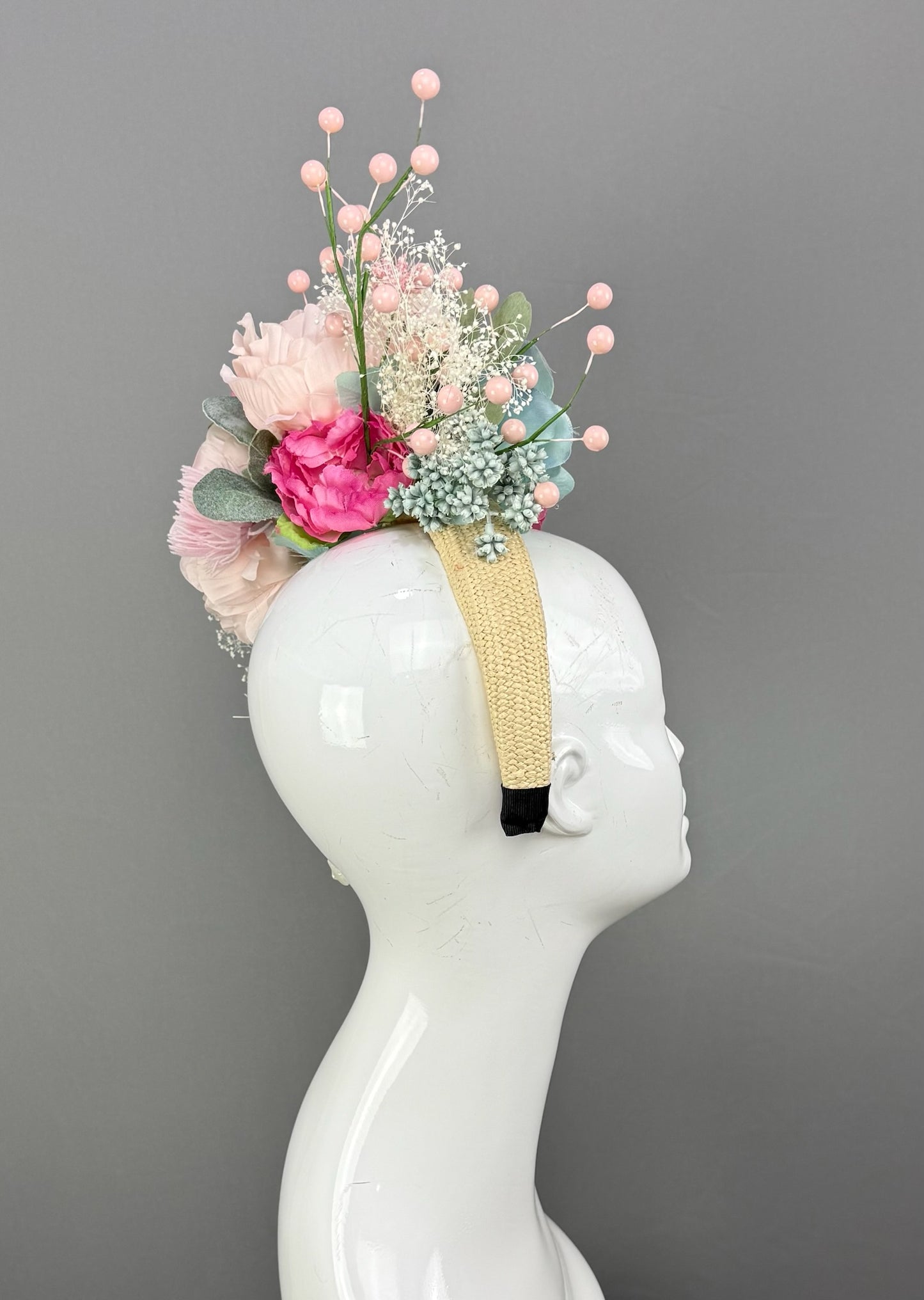 Aqua and Pink floral Kentucky Derby fascinator, Derby Hat Alternative (PLATINUM LINE)