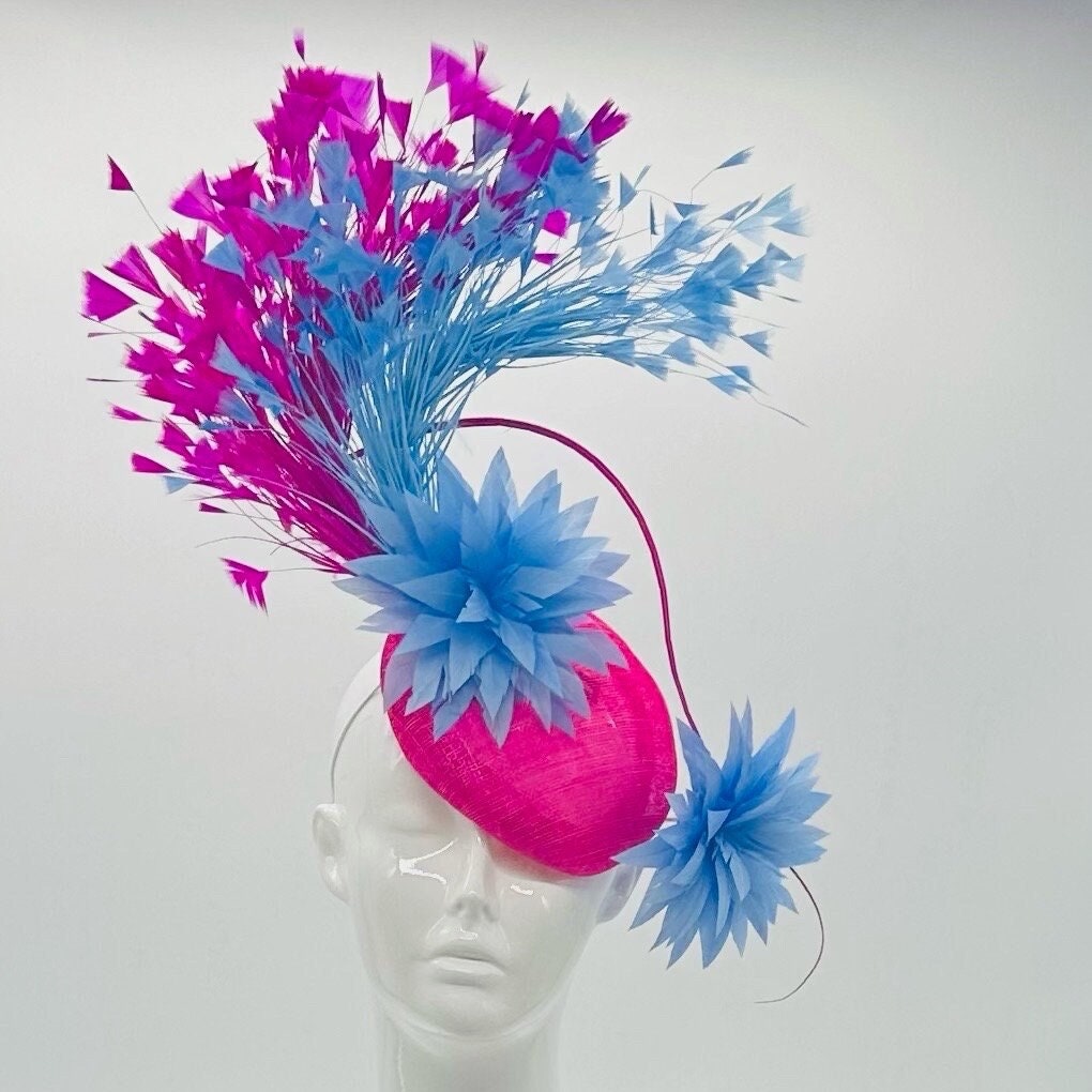 Pink and Periwinkle Derby Fascinator, Kentucky Derby Hat Alternative, Kentucky derby hat (GOLD LINE)