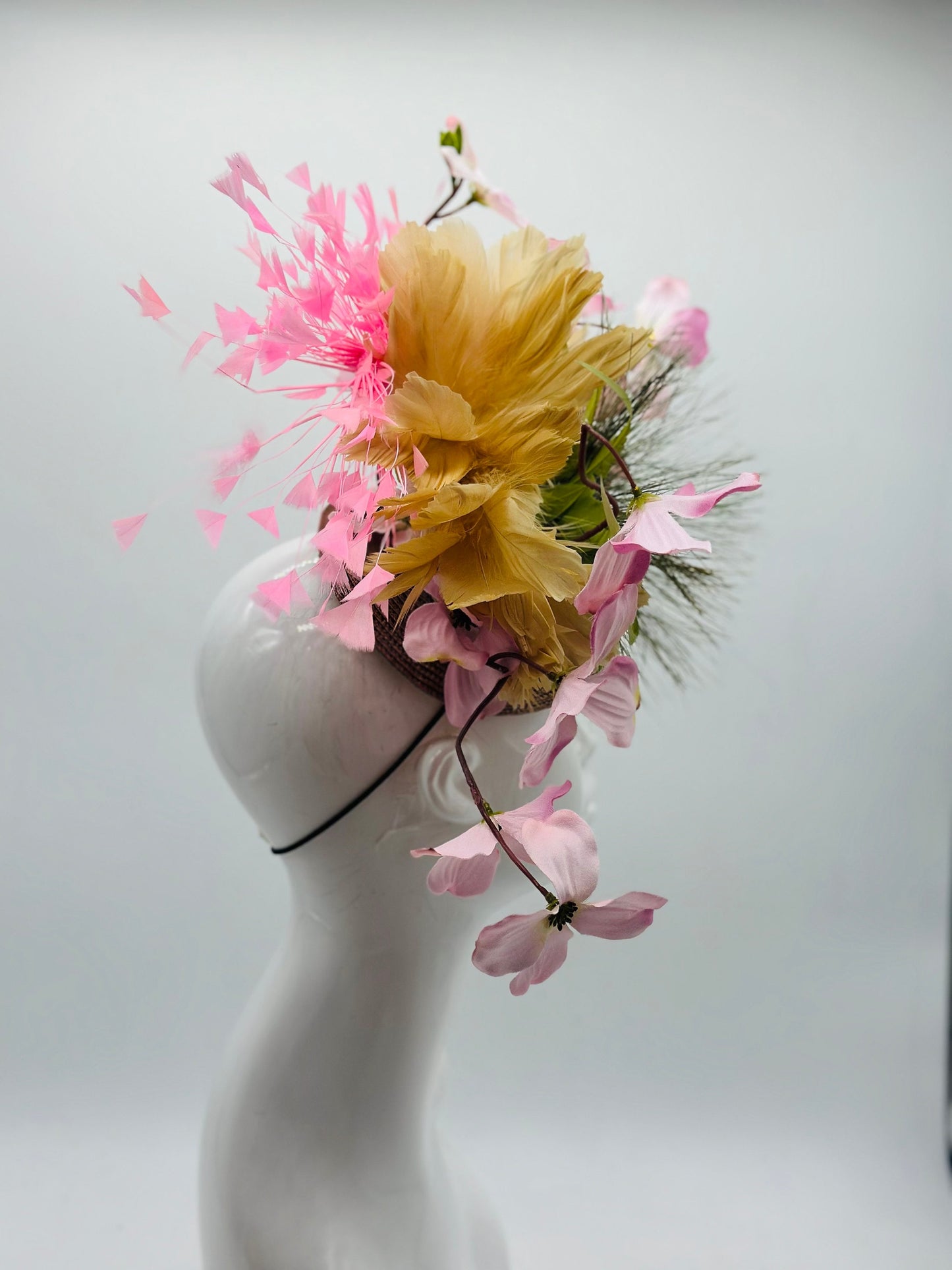 Pink and Green Derby Fascinator, Kentucky Derby Hat Alternative, Kentucky derby hat (GOLD LINE)