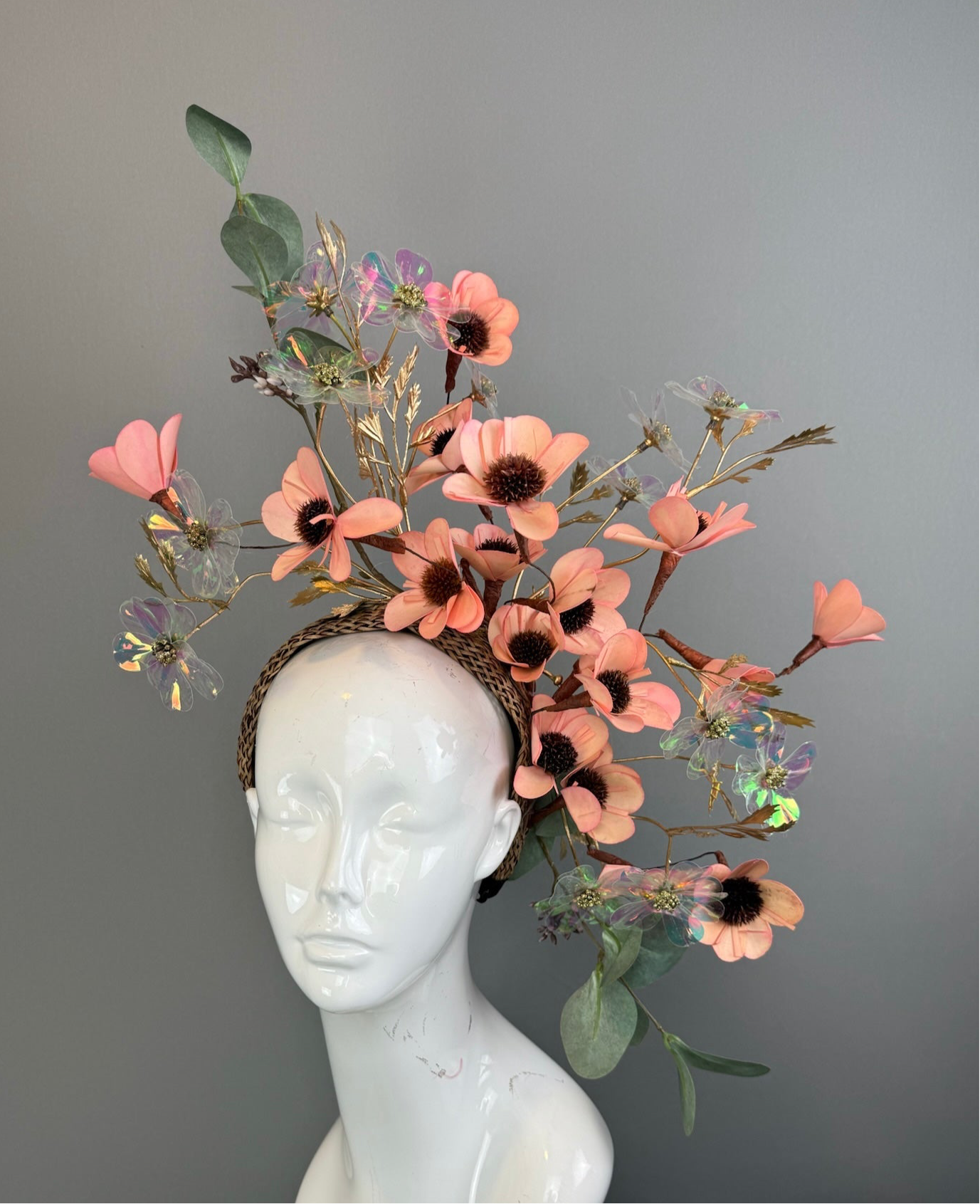 Peachy Pink and Green Kentucky Derby fascinator, Derby Hat Alternative