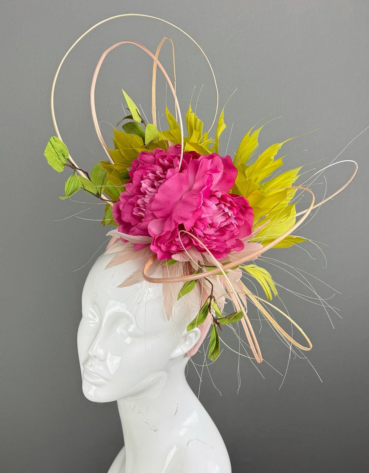 Pink and Green Kentucky Derby fascinator, Derby Hat Alternative (GOLD LINE)