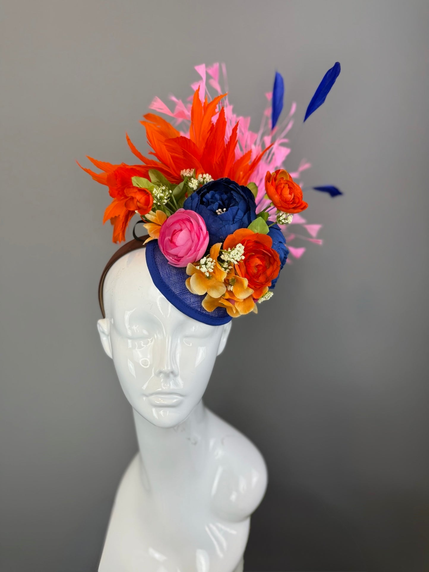 Blue, Orange and Multicolored Kentucky Derby fascinator, Derby Hat Alternative (GOLD LINE)