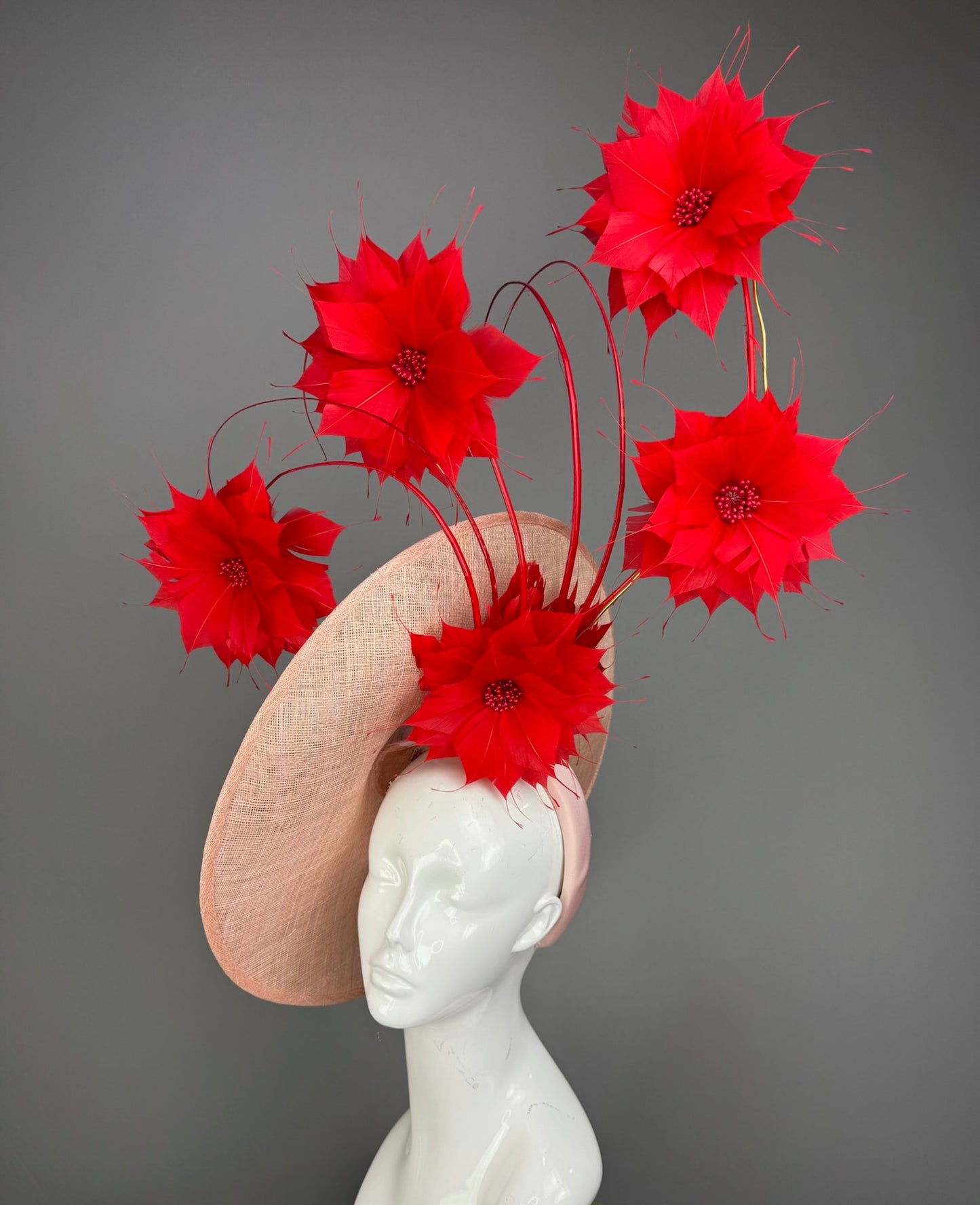 Pink and Red Kentucky Derby fascinator, Derby Hat Alternative (PLATINUM LINE)