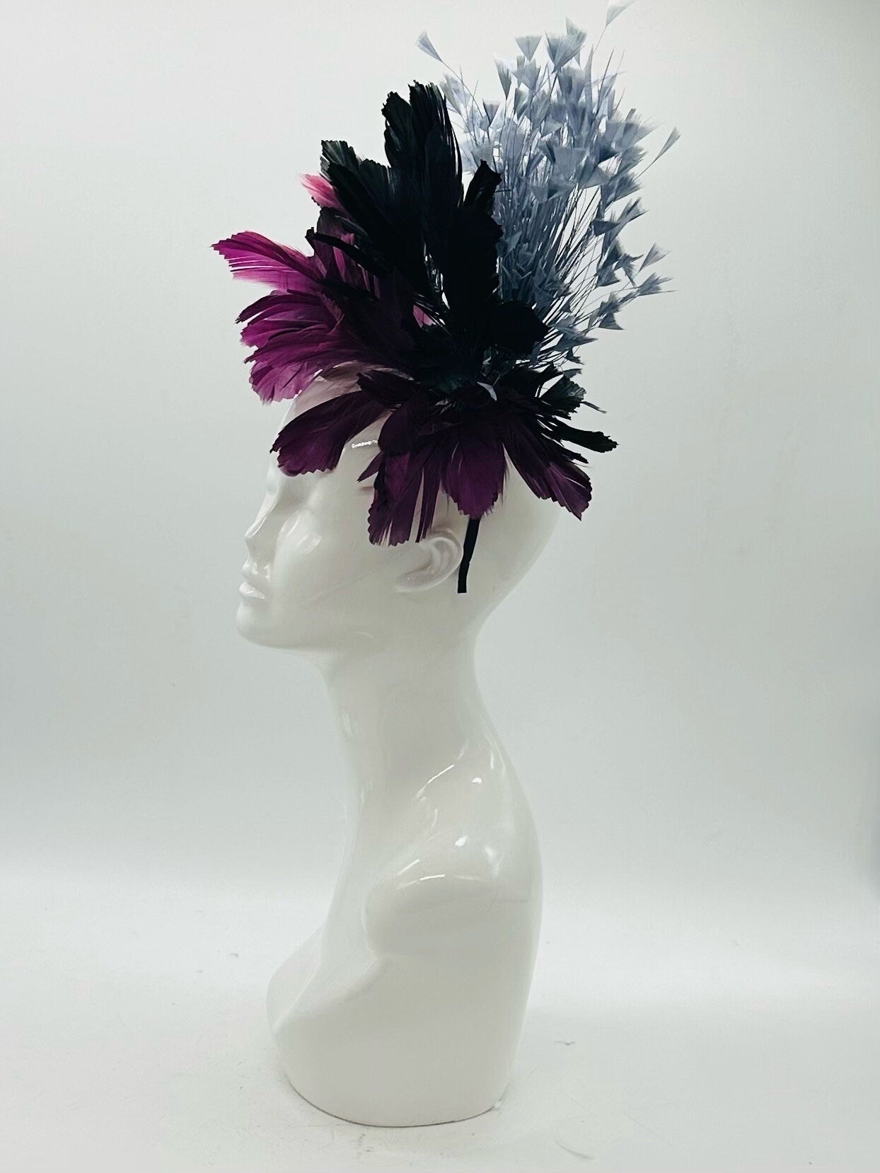 Plum, Black and Gray Derby Fascinator, Kentucky Derby Hat Alternative, Kentucky derby hat (GOLD LINE)