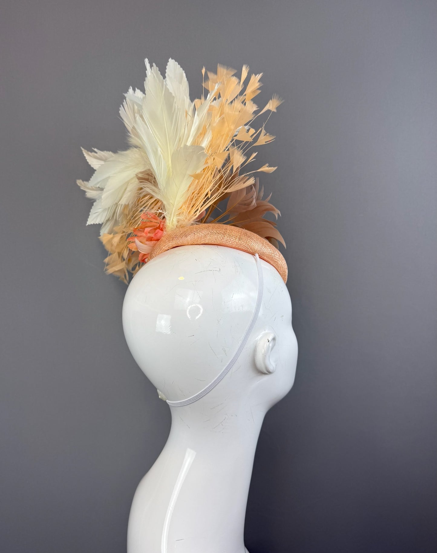 Tan and White Kentucky Derby fascinator, Derby Hat Alternative (GOLD LINE)