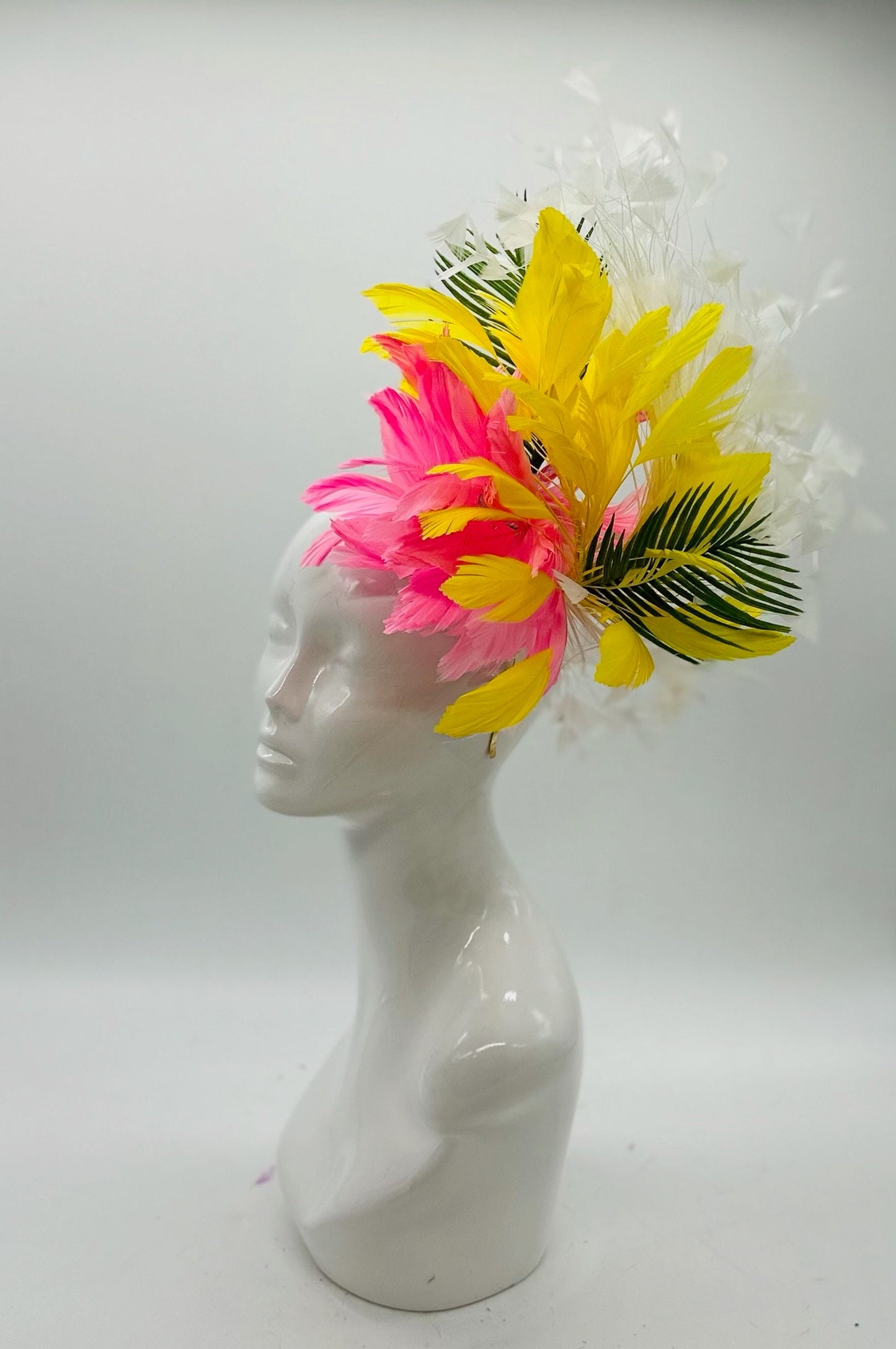 Hot pink, yellow and green Derby Fascinator, Kentucky Derby Hat Alternative, Kentucky derby hat (GOLD LINE)