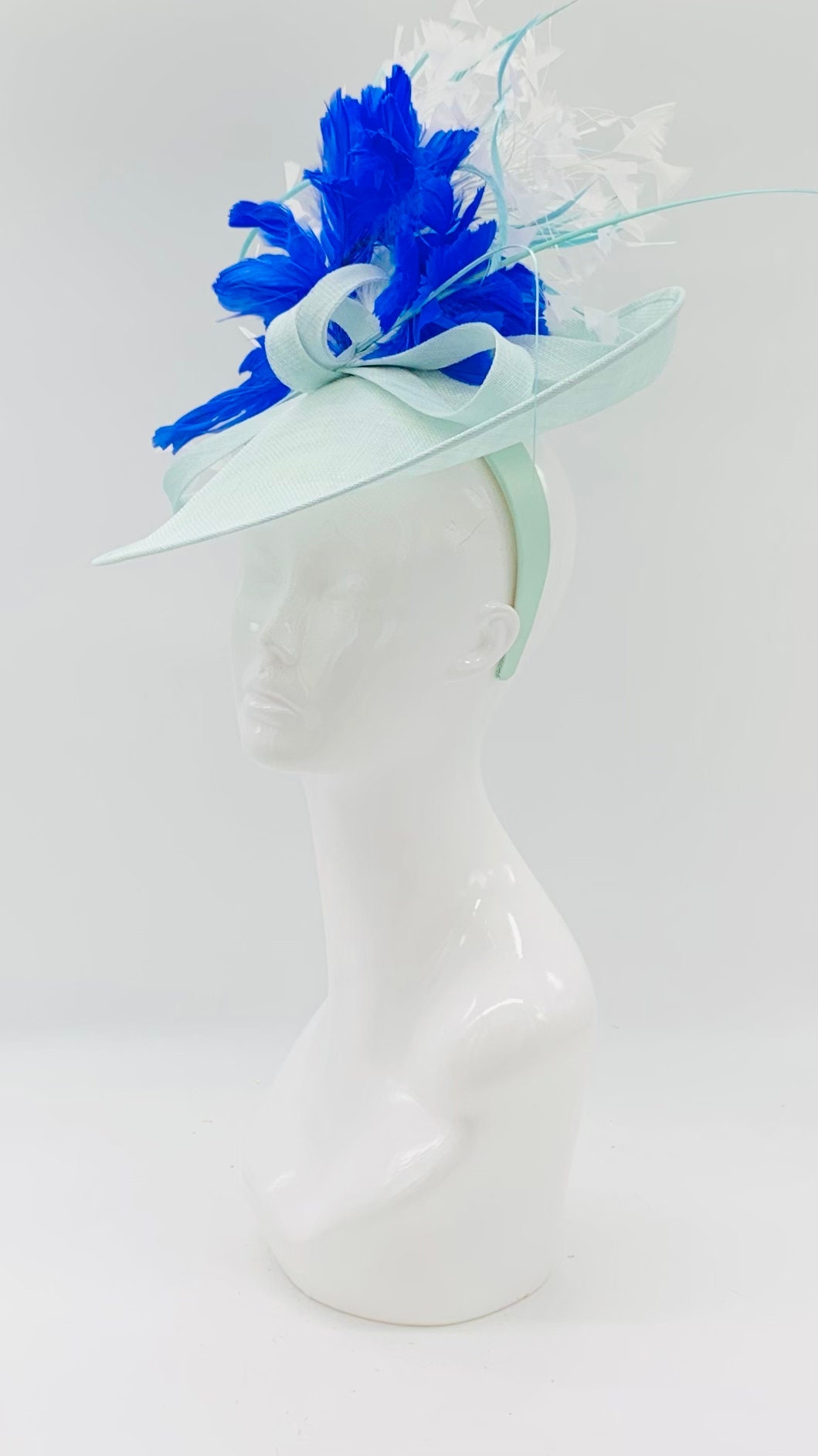 Mint green, blue and white Derby Fascinator, Kentucky Derby Hat Alternative, Kentucky derby hat, (GOLD LINE)