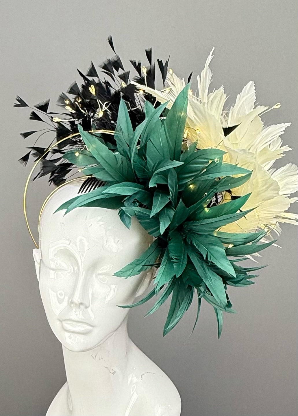 Green, White and Black Kentucky Derby fascinator, Derby Hat Alternative (PLATINUM LINE)