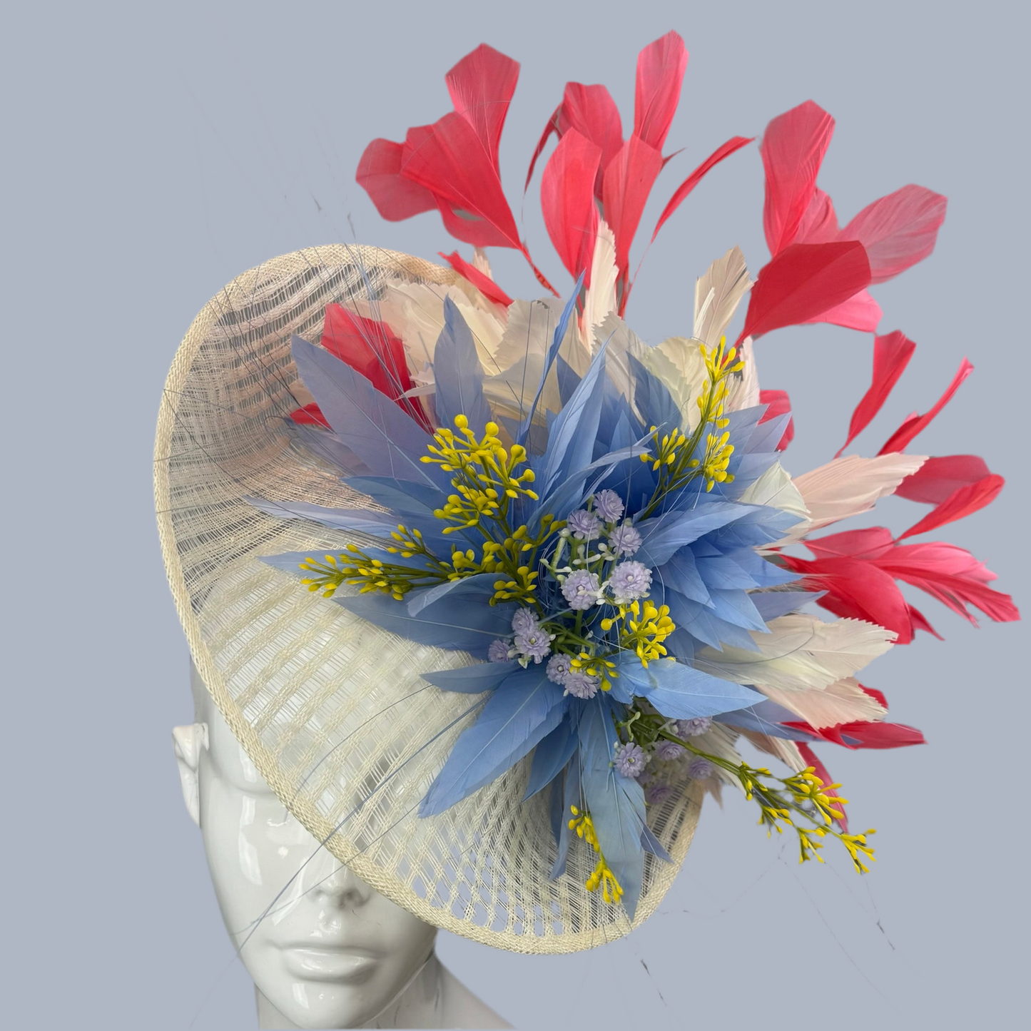 Cream, Blue and Pink Kentucky Derby fascinator, Derby Hat Alternative (GOLD LINE)