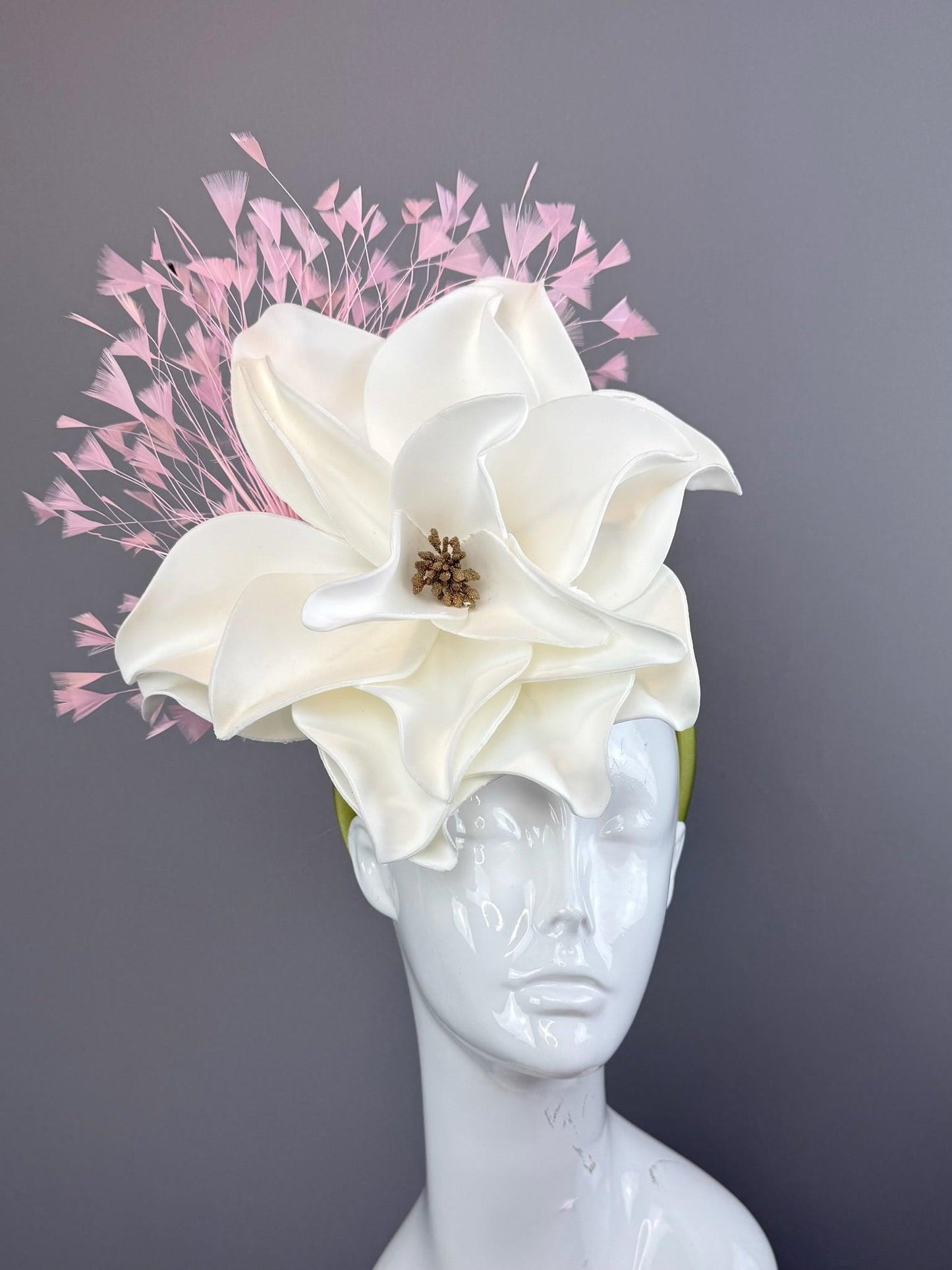 White and Pink Kentucky Derby fascinator, Derby Hat Alternative (GOLD LINE)