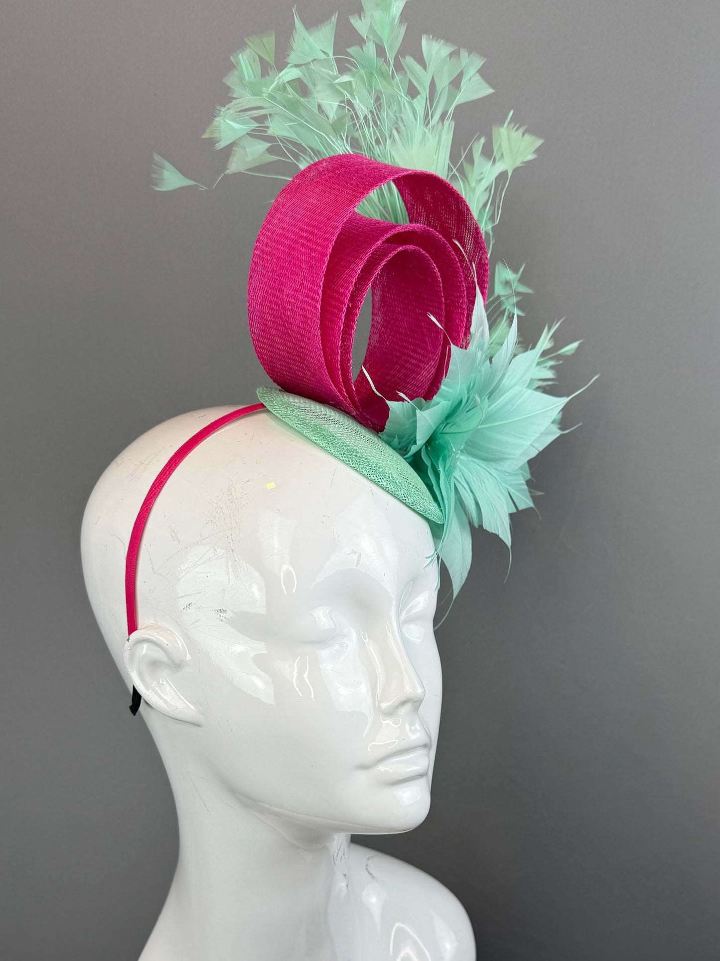 Mint and Pink Kentucky Derby fascinator, Derby Hat Alternative (GOLD LINE)