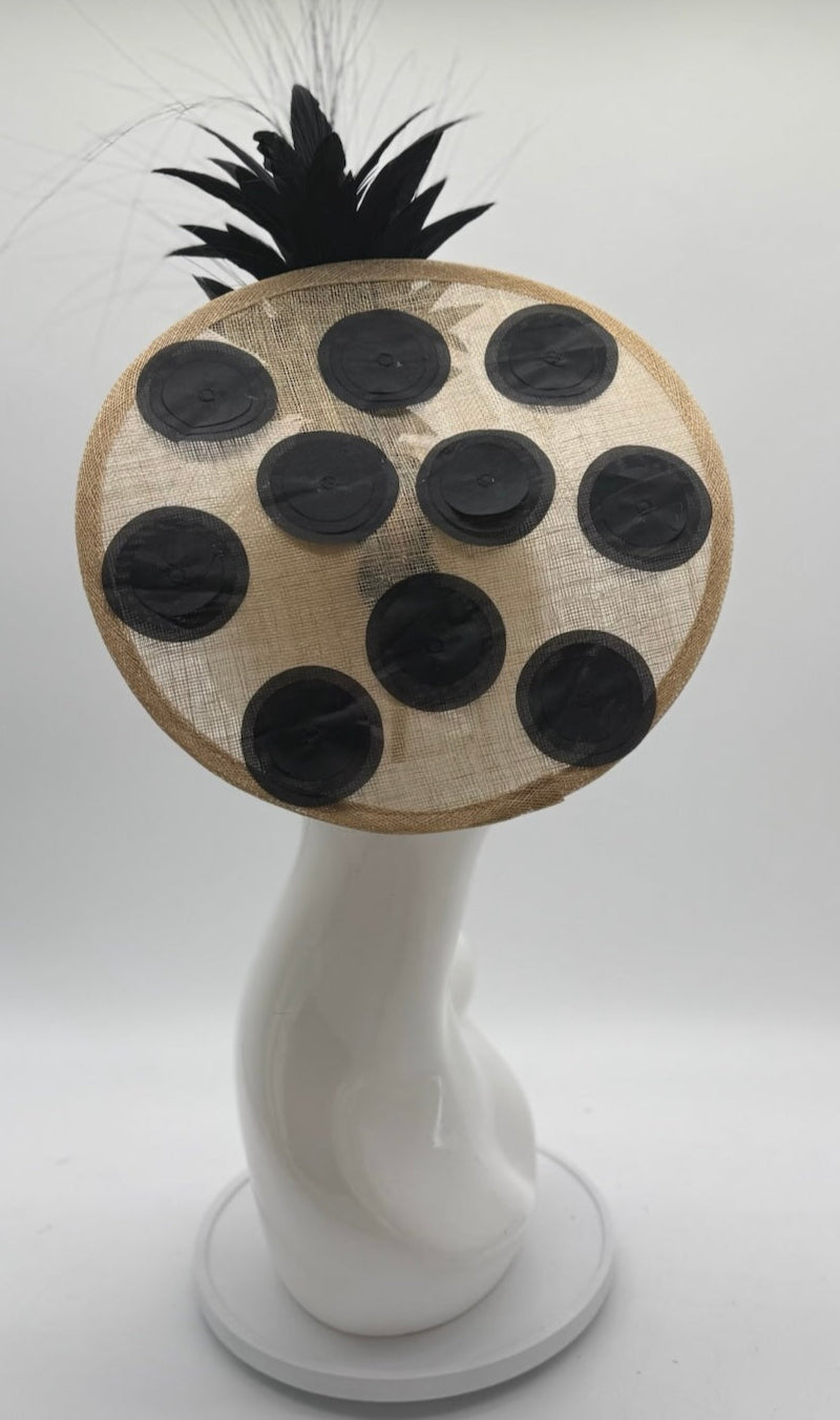 Tan and Black Kentucky Derby fascinator, Derby Hat Alternative (GOLD LINE)