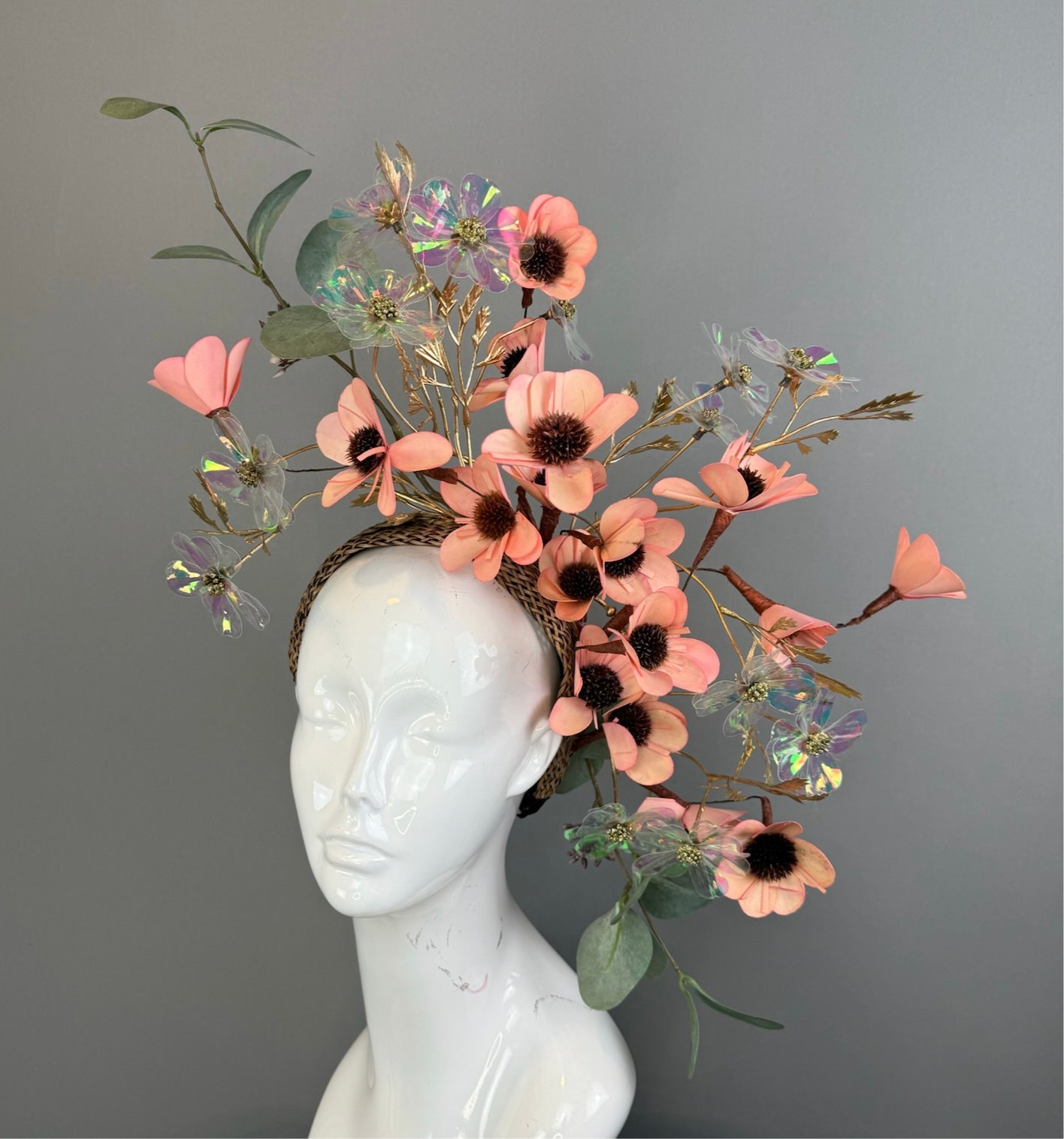 Peachy Pink and Green Kentucky Derby fascinator, Derby Hat Alternative