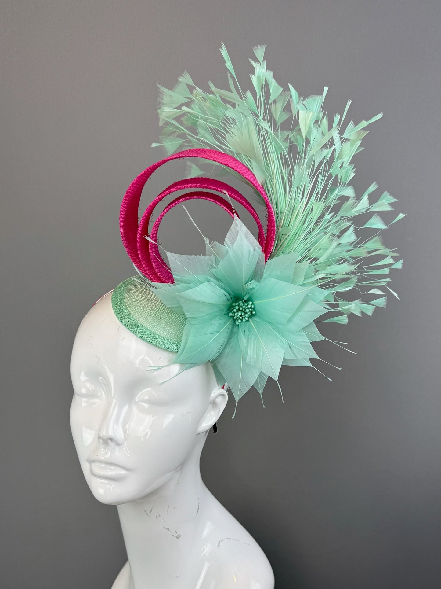 Mint and Pink Kentucky Derby fascinator, Derby Hat Alternative (GOLD LINE)
