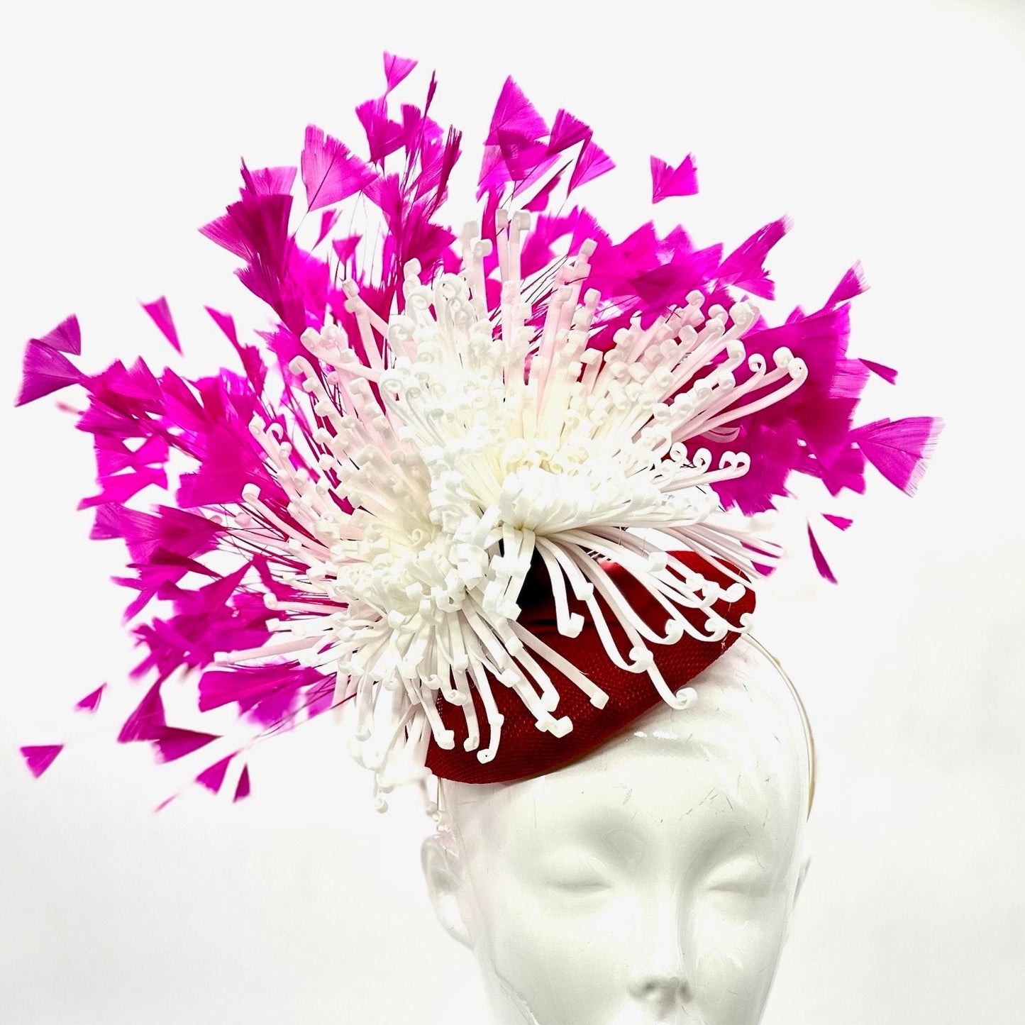 Pink, White and Red Derby Fascinator, Kentucky Derby Hat Alternative, Kentucky derby hat (GOLD LINE)